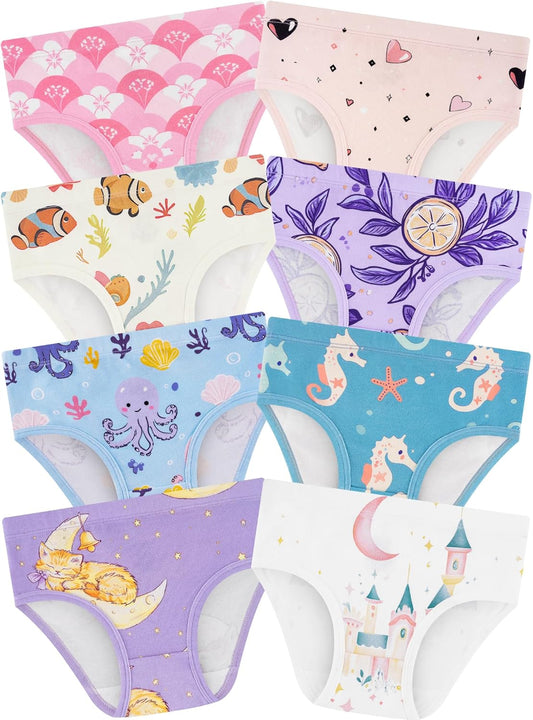 Girls' Underwear,Soft Cotton Tagless Panties for Toddlers' & Little Kids' Comfort,Breathable Briefs,8-Pack