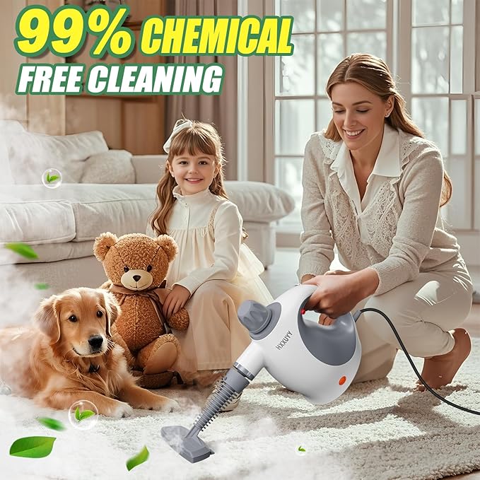 Multi-Surface Handheld Pressurized Steam Cleaner with 13 PCS Accessory ，Portable Steamer for Cleaning, Multipurpose Steam Cleaner for Home/Car/Bathroom/Grease/Upholstery/Floor/Grout and More (White)