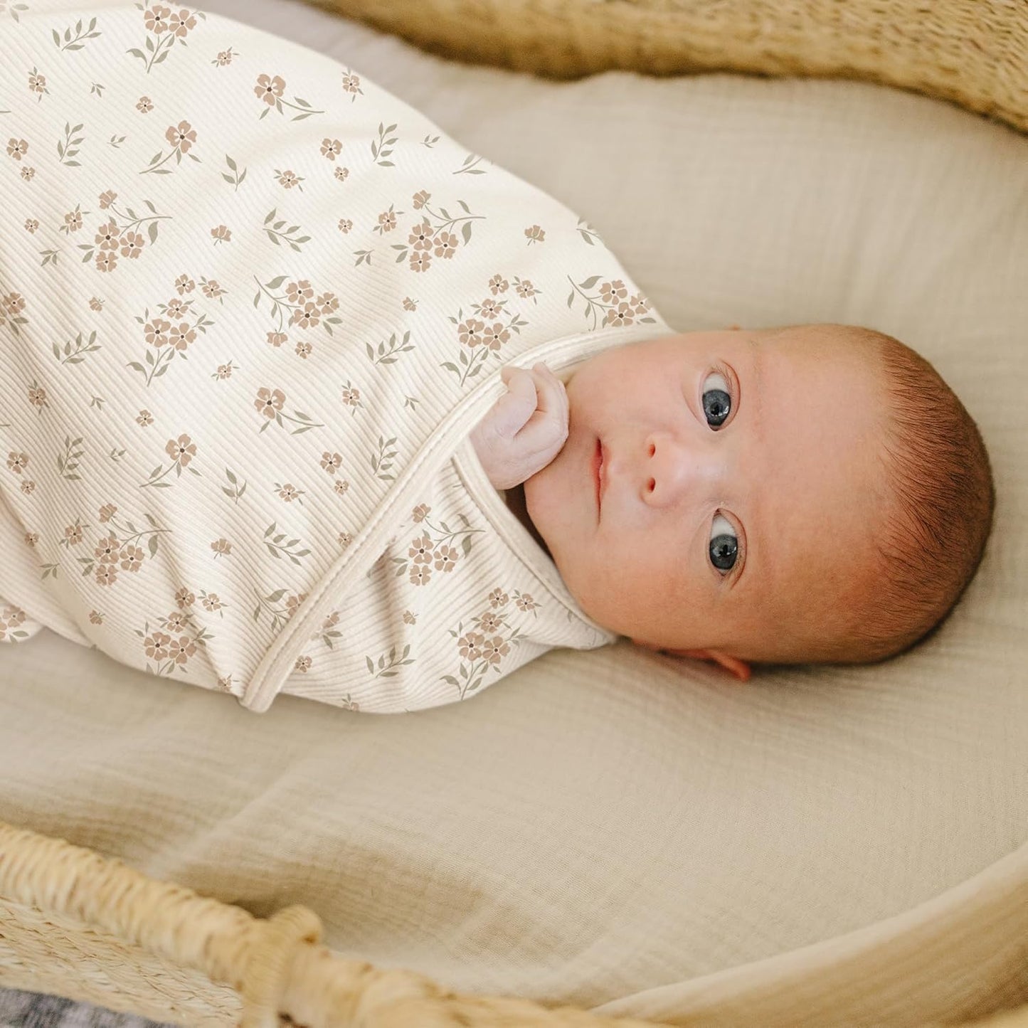 Konssy Knit Baby Blanket 2 Pack, Soft Ribbed Swaddle Receiving Blankets for Boys & Girls, Lightweight Cozy Swaddling Wrap for Newborns, Infants, & Toddlers, 33x42 Inch (Blossom,Pink)