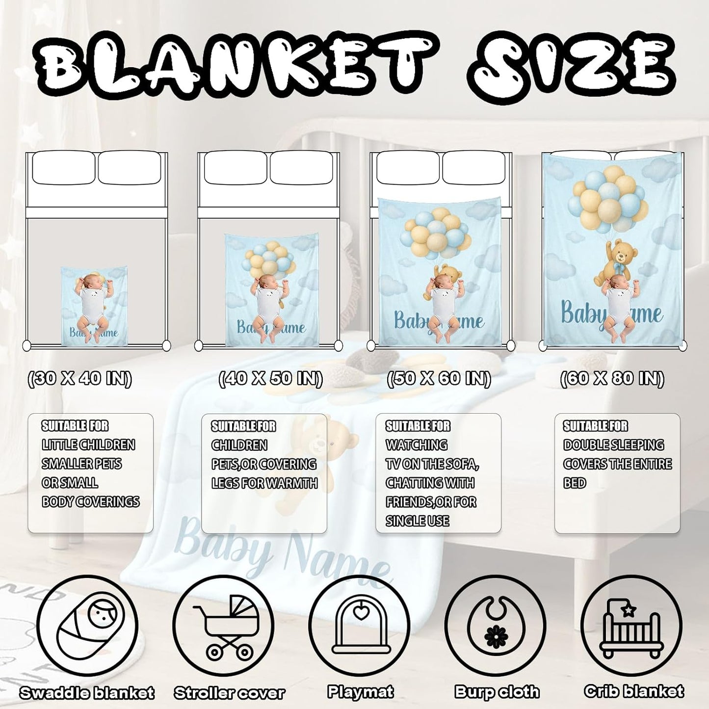 Ship Next Day, Personalized Baby Blanket – Printed in USA, Custom Baby Blanket for Boys & Girls, Baby Blanket with Name, Baby Shower, Easter, Christmas, Birthday Newborn & Toddler Gifts, Baby Gifts