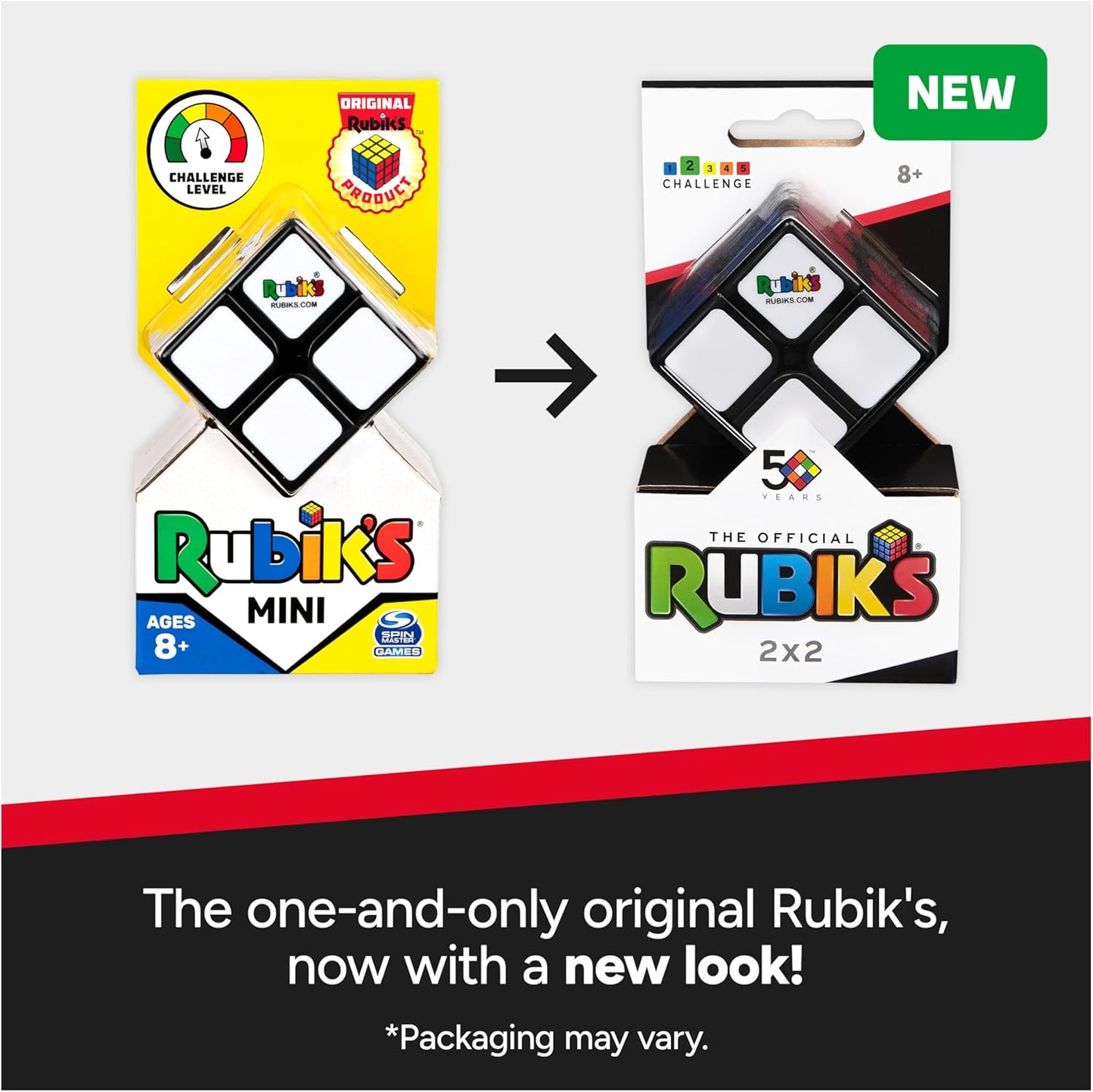 Rubik's Mini, Original 2x2 Rubik's Cube 3D Puzzle Fidget Cube Stress Relief Fidget Toy Brain Teasers Travel Games, Packaging May Vary, for Adults and Kids Ages 8+