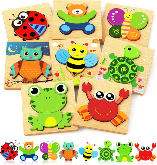 Bekayshad Wooden Puzzles Toddler Toys Gifts for 1 2 3 Year Old Boys Girls, 8 Pack Animal Jigsaw Puzzles Montessori Toys, Learning Educational Christmas Birthday Gifts for Girls Boys Ages 1-3