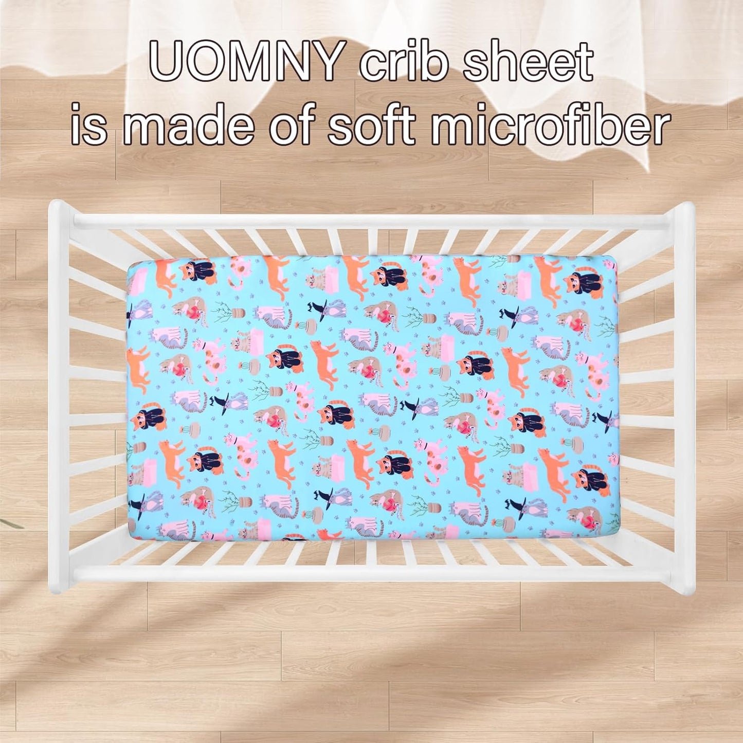 UOMNY Crib Sheet,Cat Crib Sheets Baby Sheet for Standard Crib and Toddler Mattresses Nursery Bedding Sheet Crib Mattress Sheets for Boys and Girls 1 Pack Toddler Sheet