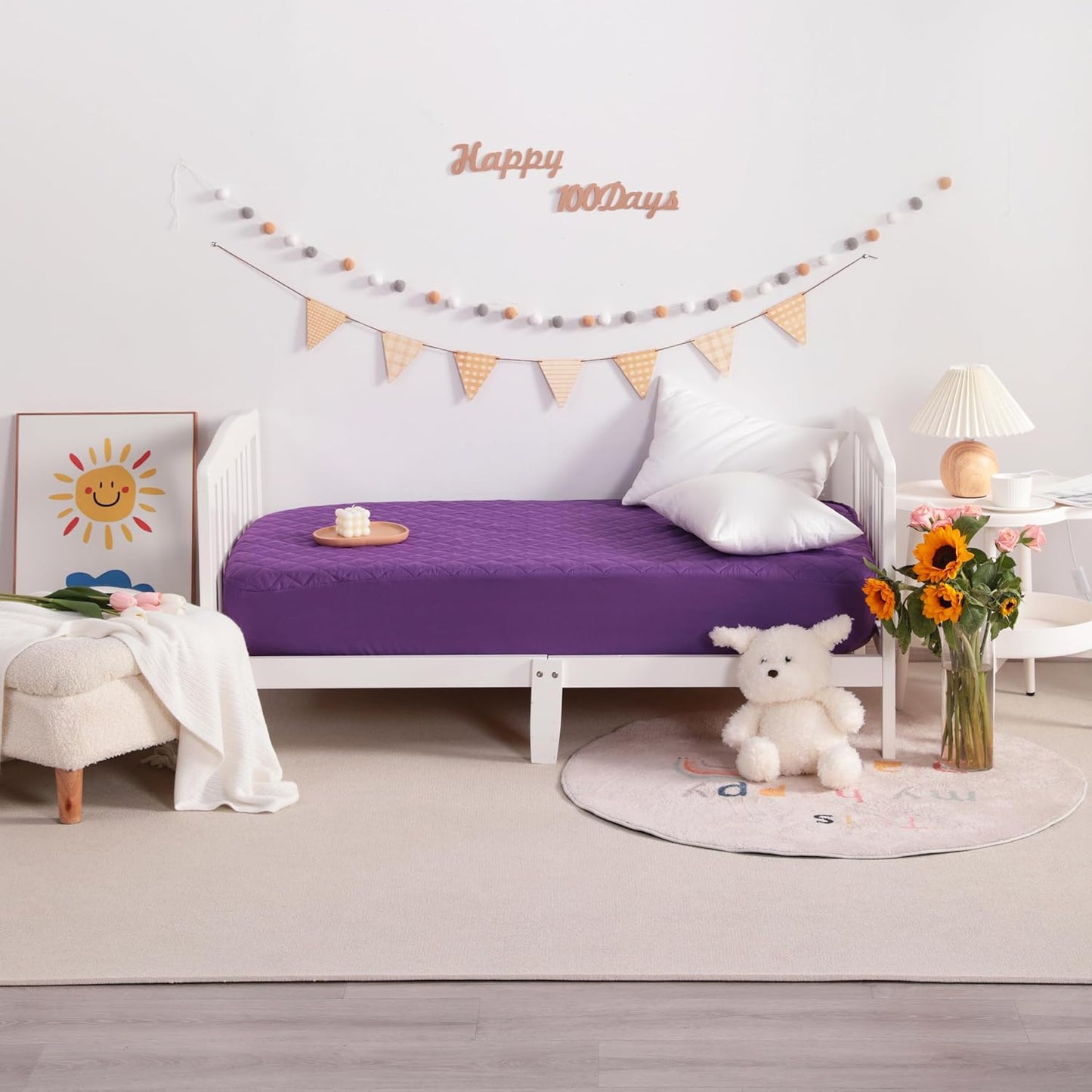 NTBAY 2 Pack Waterproof Crib Mattress Protector, Quilted 28"x52" Toddler Fitted Sheet - Machine Washable - Soft and Breathable Mattress Pad Cover for Crib, Nursery, Daycare, Cot, Purple