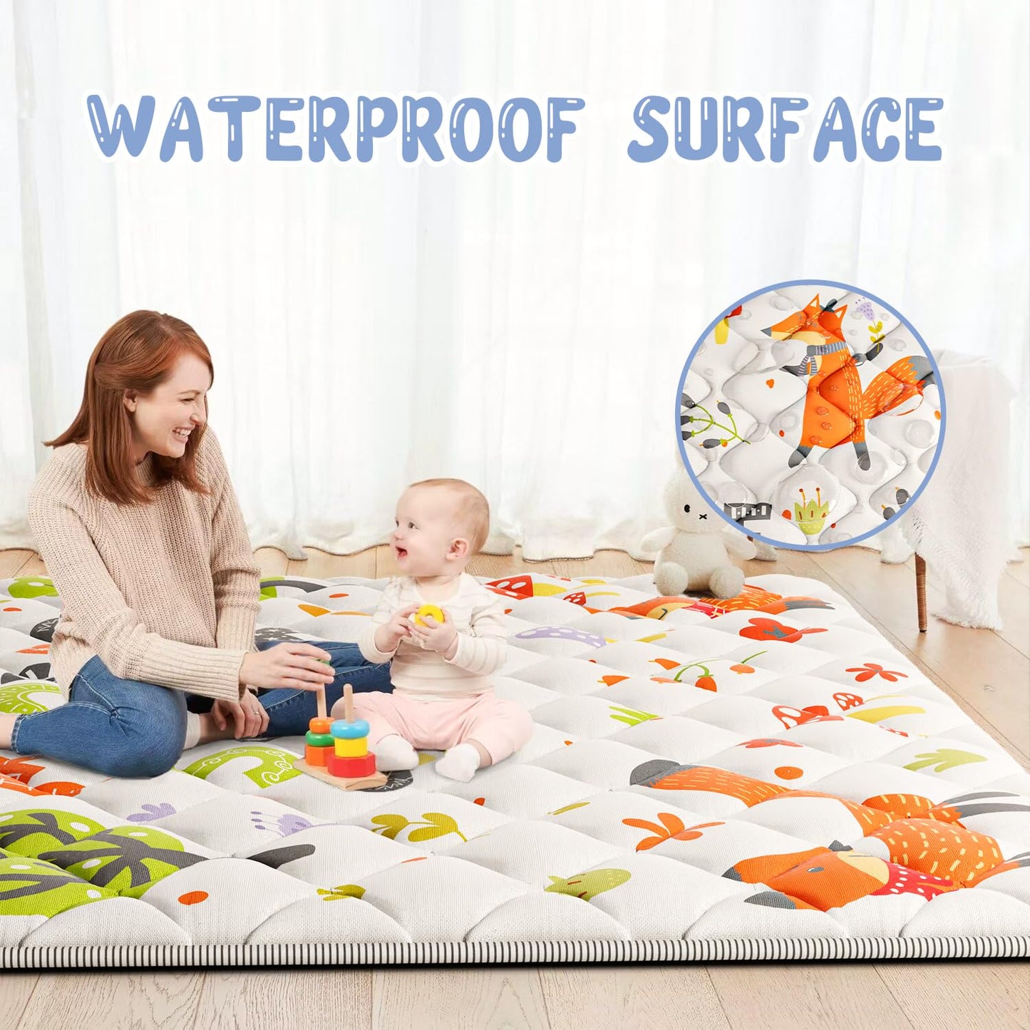 Baby Play Mat 50x50 Playpen Mat Upgraded Thicker Baby Floor Play Mat Cushioned Anti- Slip Crawling Mat Waterproof Activity Playmat for Babies Toddlers Infants Tummy Time(50x50, Letter Fox)