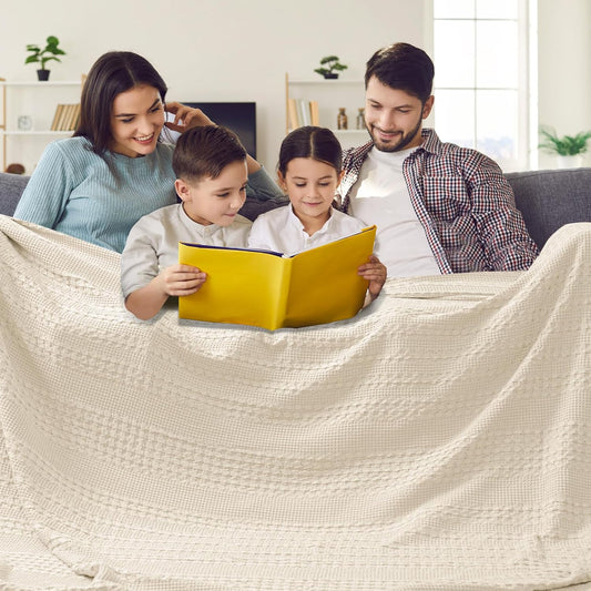 PHF 100% Cotton Waffle Blanket Oversized King 120"x120", Lightweight Breathable Extra Large 10'x10' Summer Blankets for Bed, Giant Big Luxury Aesthetic Woven Bedding for Home Decor, Undyed