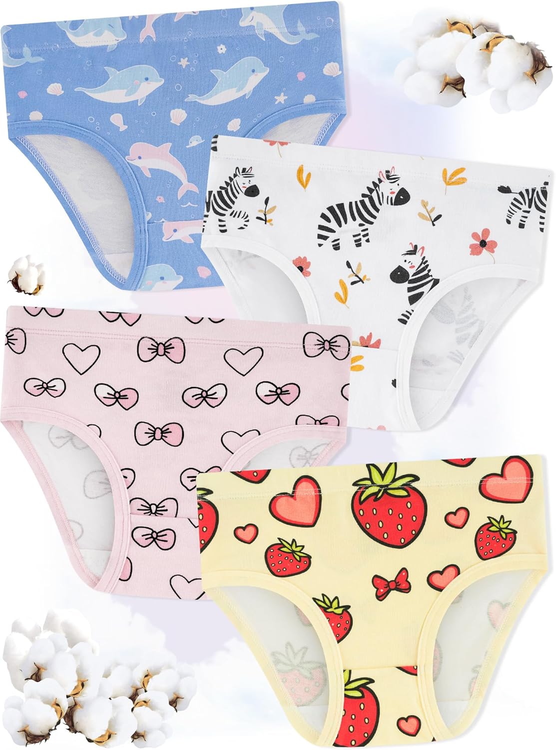 Girls' Underwear,Soft Cotton Tagless Panties for Toddlers' & Little Kids' Comfort,Breathable Briefs,8-Pack