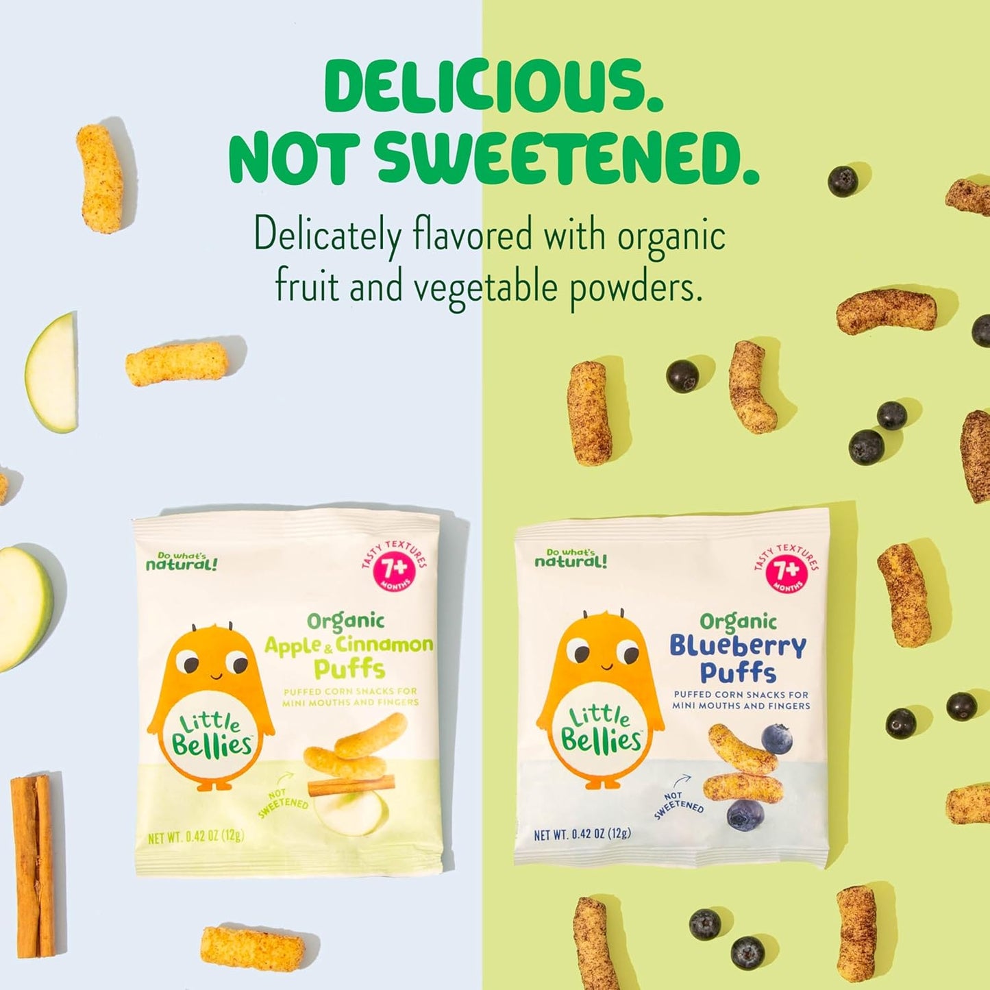 Little Bellies Organic Puffs Variety Pack, Blueberry & Apple and Cinnamon (Pack of 18)