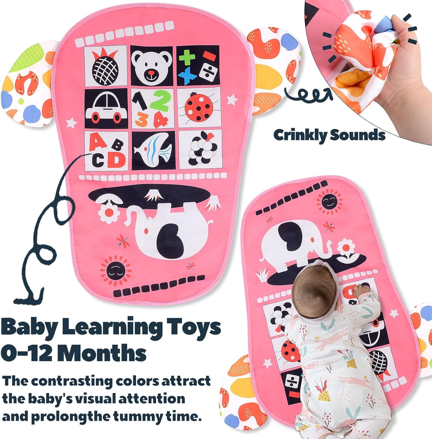 Baby Play Gym for 0-6 Months, High Contrast Tummy Time Mat, Kick and Play Piano, Music and Lights, Newborn Gifts for Girls, Pink