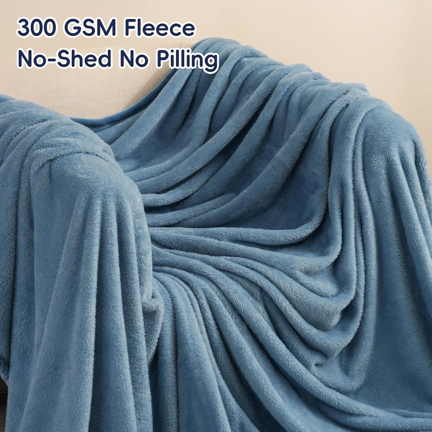PHF Ultra Soft Fleece Blanket Twin Size, No Shed No Pilling Luxury Plush Cozy 300GSM Lightweight Blanket for Bed, Couch, Chair, Sofa Suitable for All Season, 66" x 90", Captain's Blue