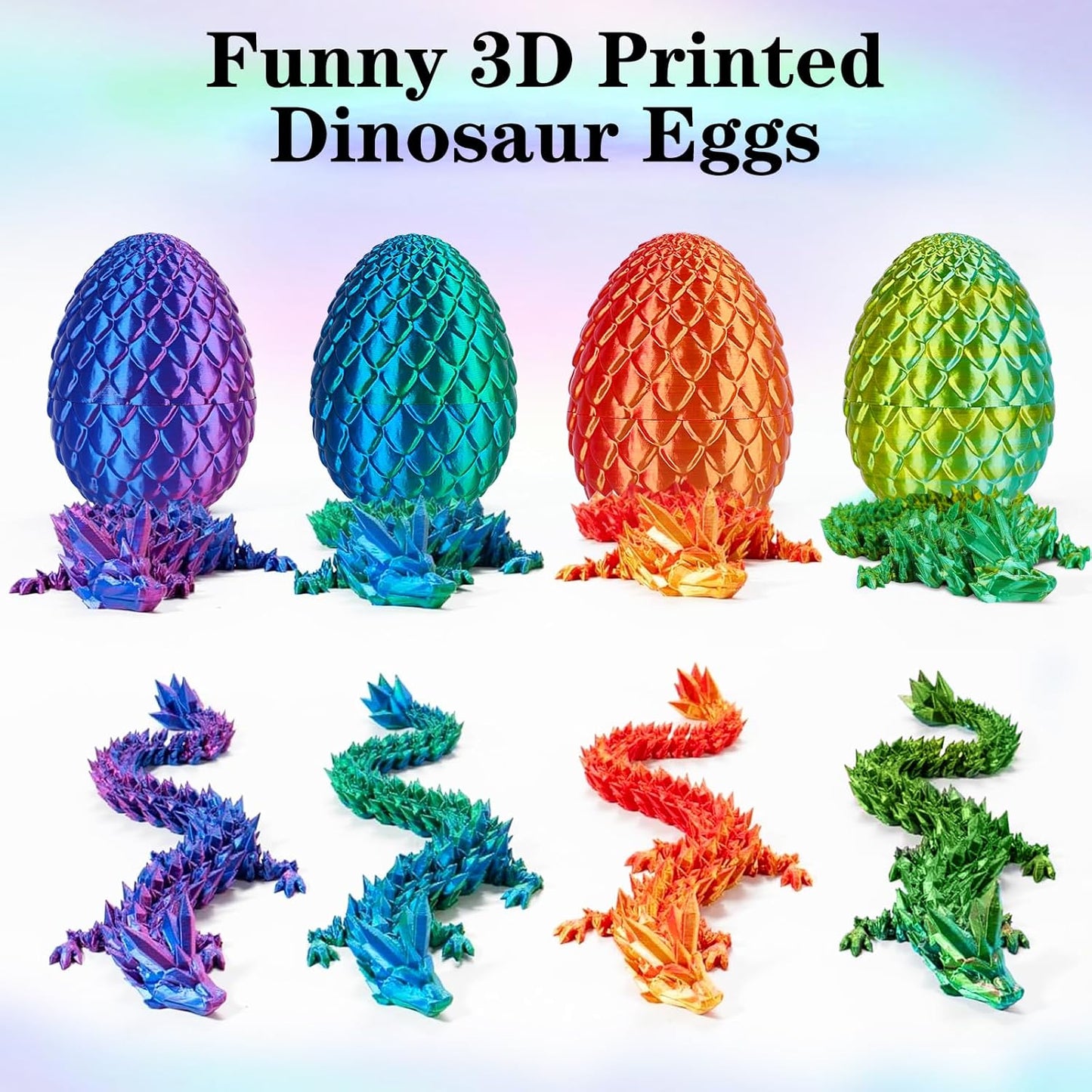 3D Printed Dragon Egg Toys, Easter Egg Crystal Dinosaur Eggs Fidget Toys with Movable Joints for Kids Adults Gifts (Yellow & Green)
