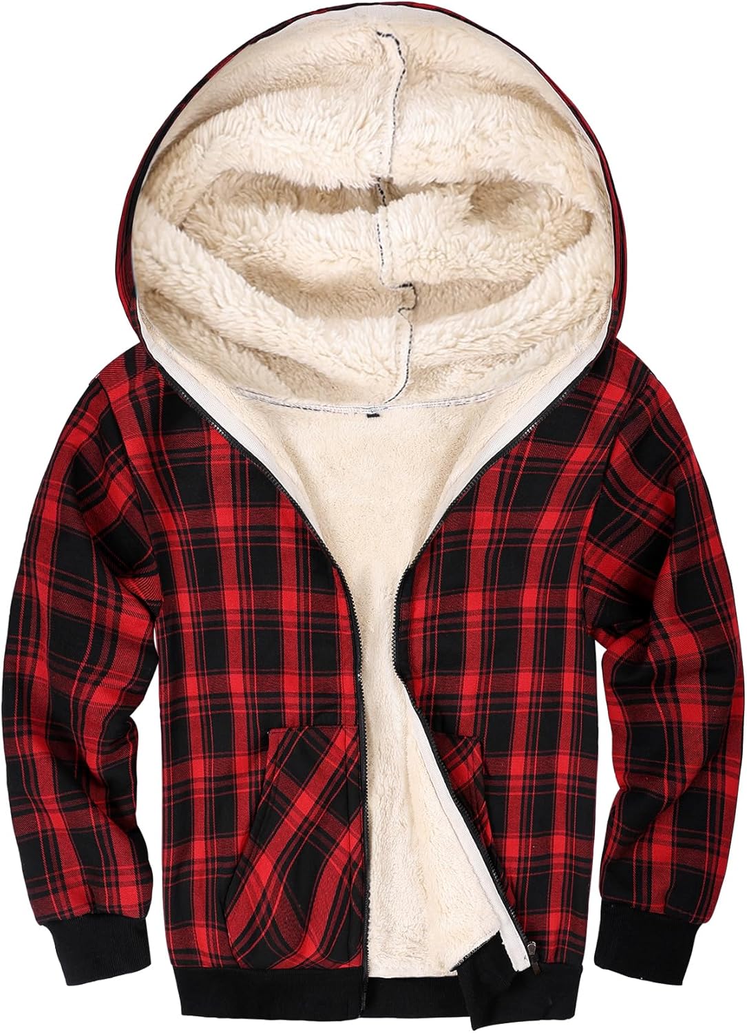 Gihuo Unisex Boy's Girls Winter Warm Sherpa Lined Zip Up Sweatshirt Fleece Jacket Kid's Hoodie Outerwear