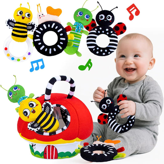 Baby Rattle Toys, Infant Soft Stuffed Animal Rattles Set - Sensory Development Toys, Baby Toys Stuffed Animals Soft Crinkle Sensory Handbells Baby Rattles, Soft Busy Toys for Toddlers Boys Girls