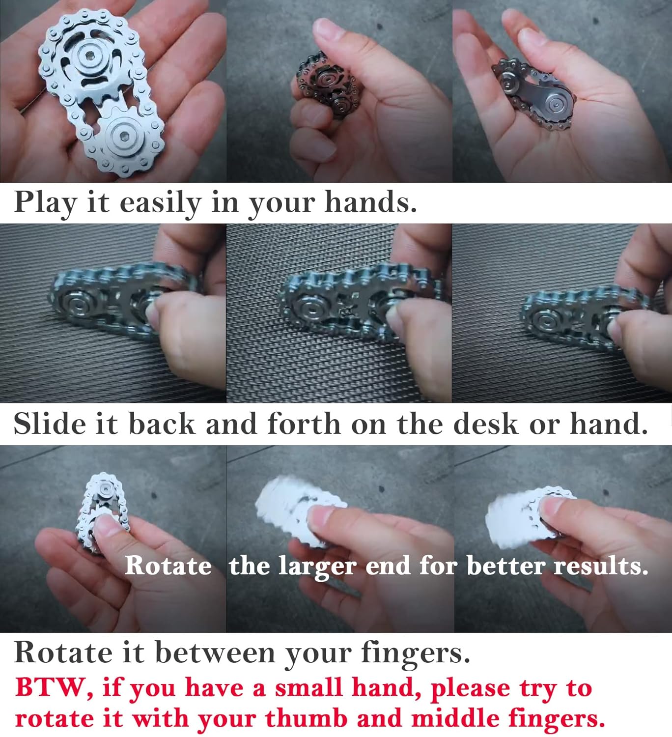 Stainless Steel Sprocket Fidgets Chain Fidget Cube Gears Linkage Bike Chain Novelty Fidget Block Kinetic Desk Toy Metal EDC Focus Meditation Break Bad Habits ADHD (Black)