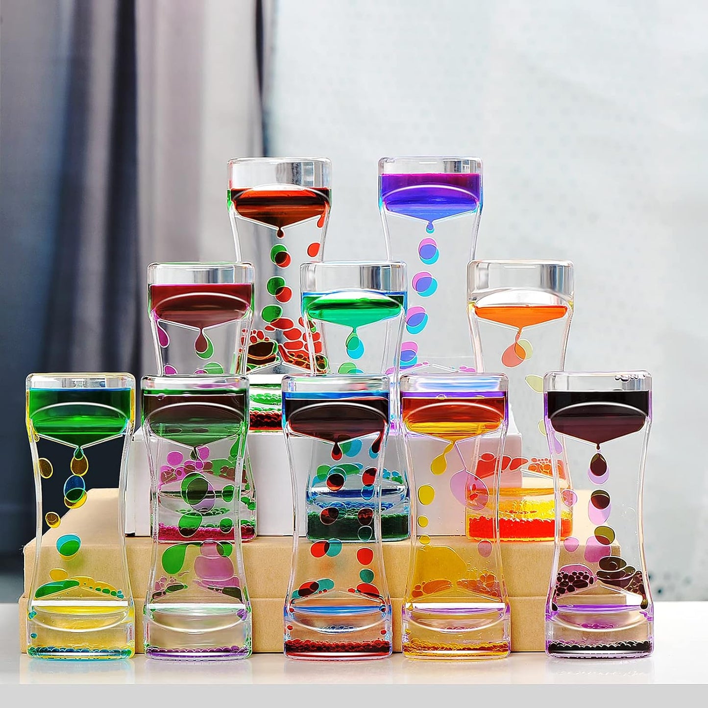 Liquid Motion Bubbler Timer Desktop Toy, 10 Pack Mix Bubblers Timer for Sensory Play Toys for Activity, Relaxing, Anxiety, Autism, ADHD Office Home