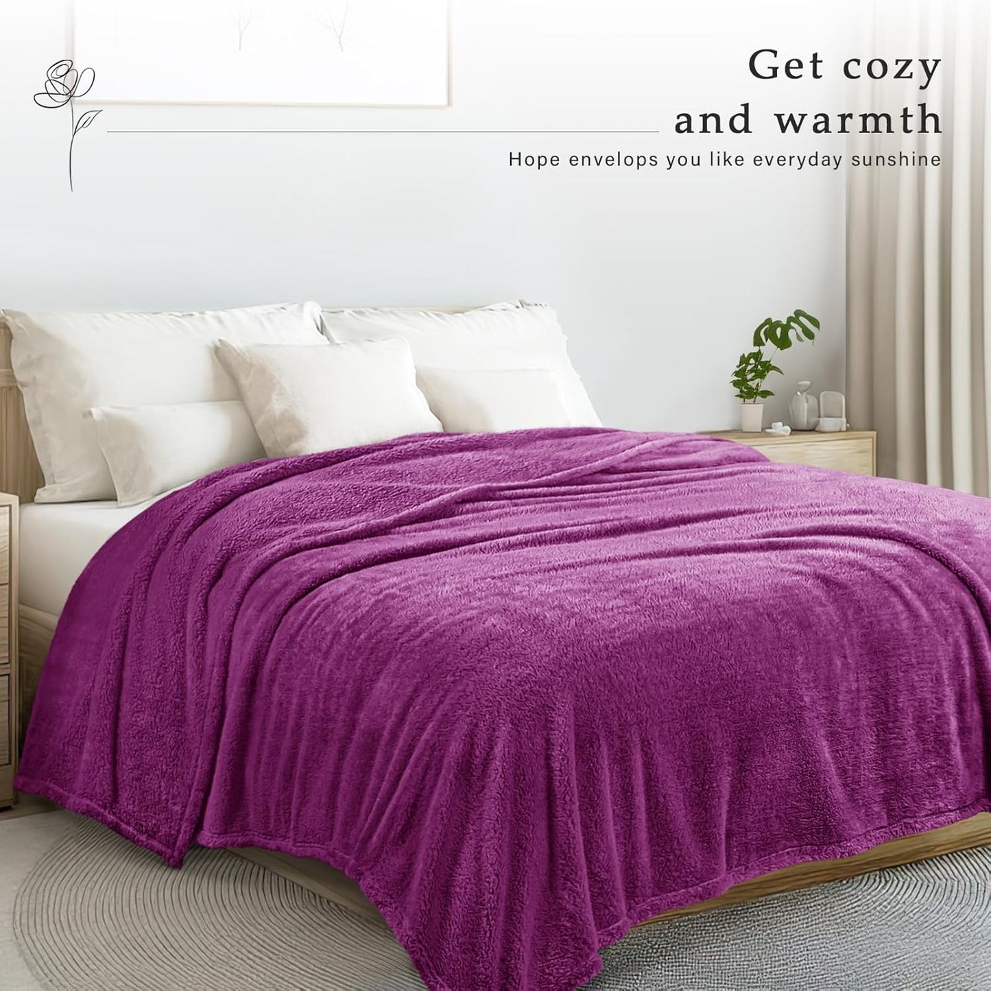 Exclusivo Mezcla Queen Size Flannel Fleece Blanket, Super Soft Velvet Plush Bed Blanket, Fuzzy Cozy and Warm for All Seasons, 90x90 Inches, Purple