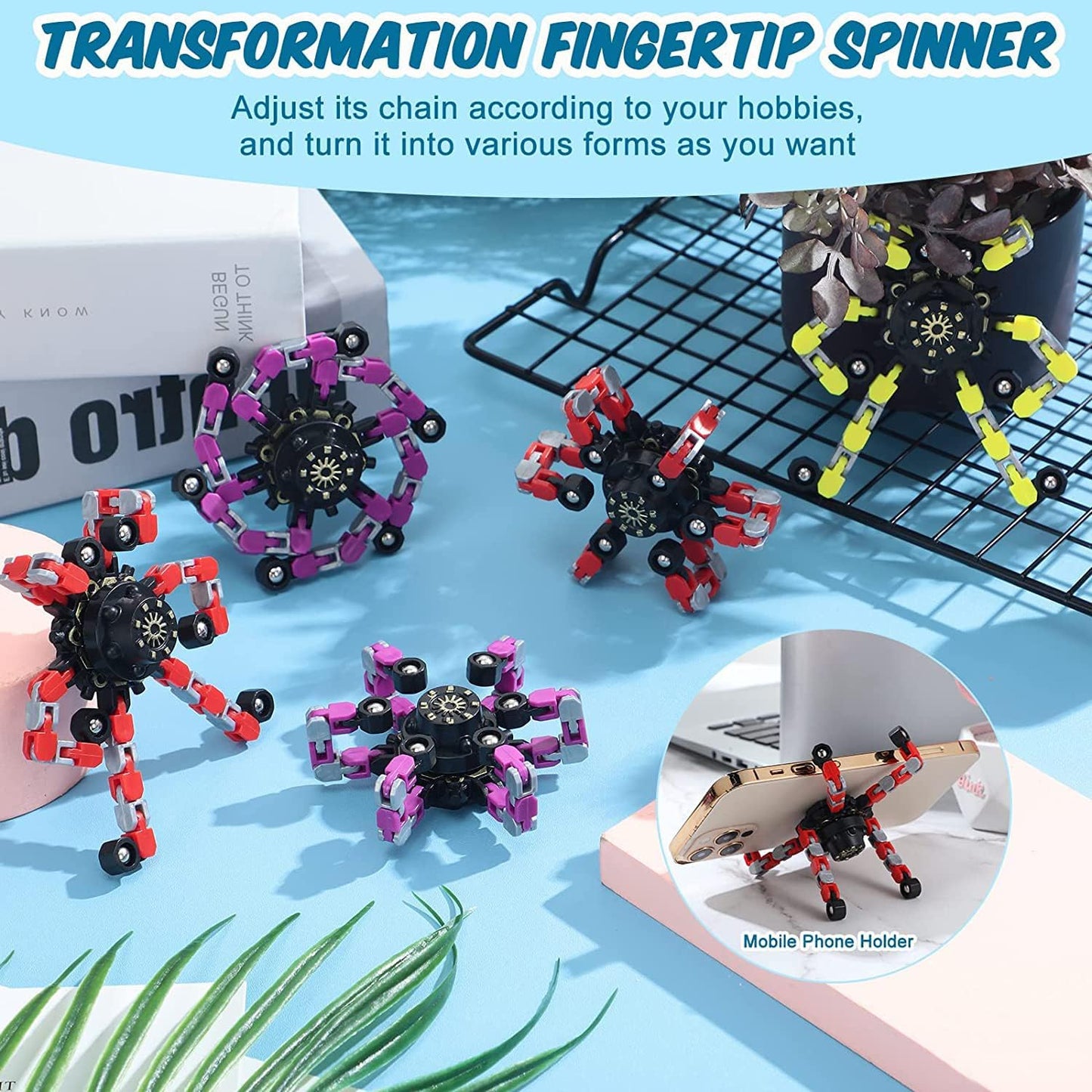 50pcs Random Fidget Spinners,DIY Deformable Robot Fingertip Toys,Decompression Spinner,Deformable Creative Mechanical Gyro Toys,Stress Relief Mechanical Chain Toy for Kids Adults，Party Supplies