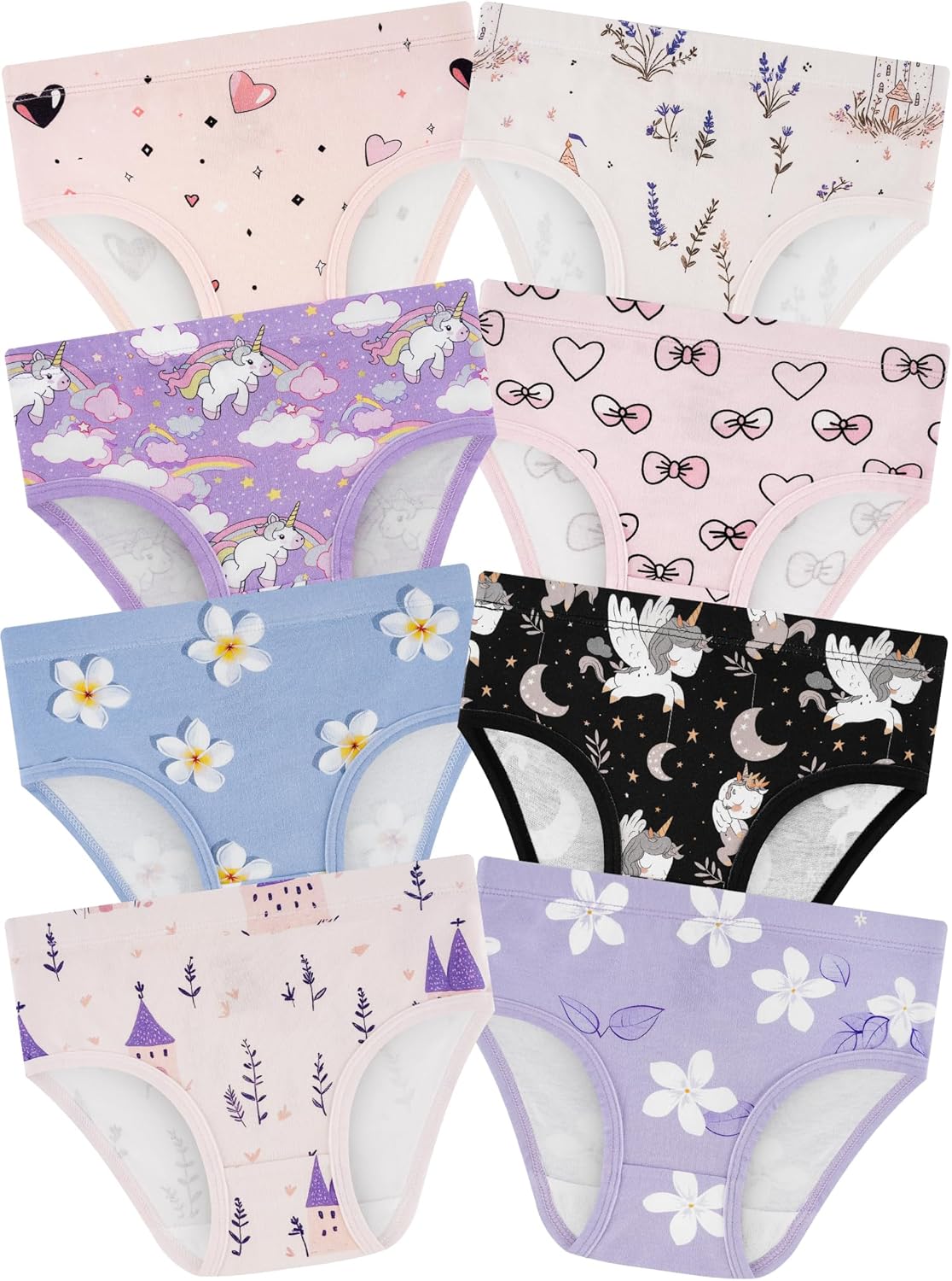 Girls' Underwear,Soft Cotton Tagless Panties for Toddlers' & Little Kids' Comfort,Breathable Briefs,8-Pack