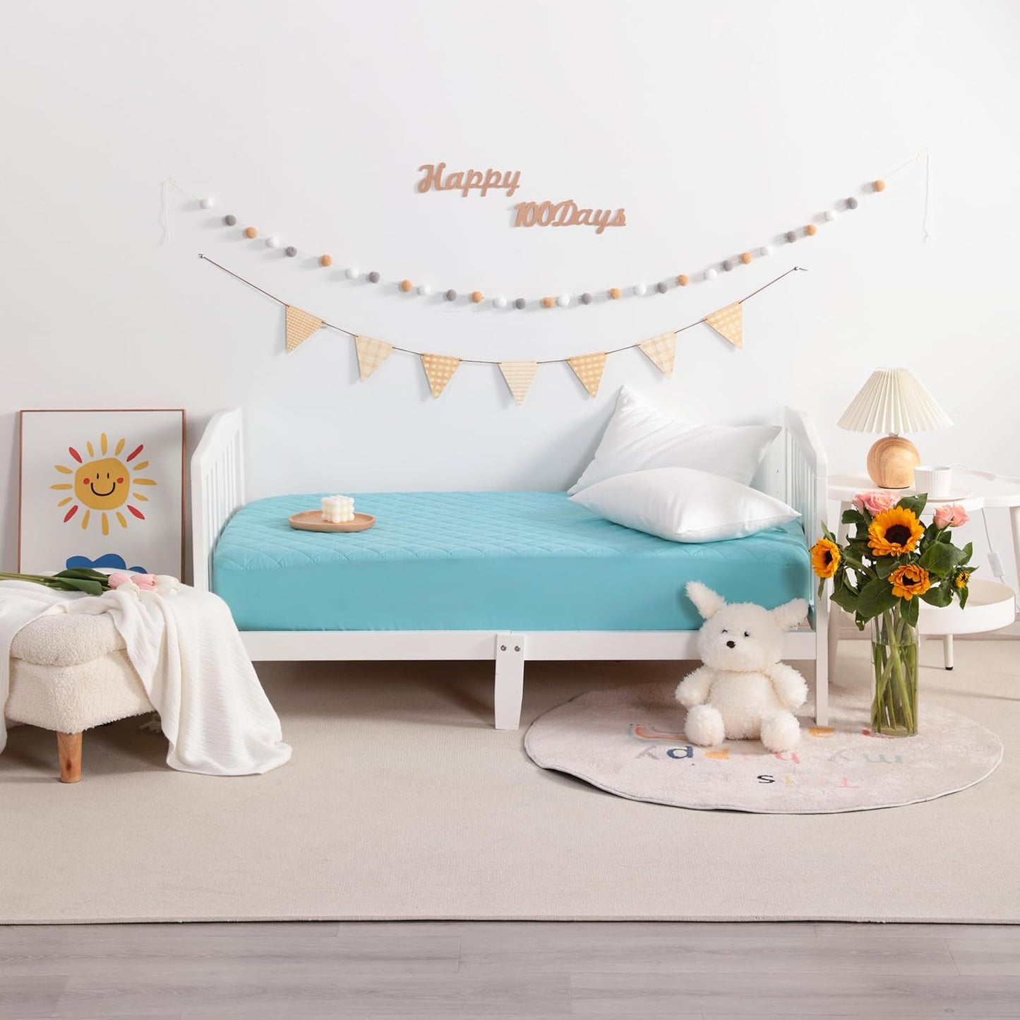 NTBAY 2 Pack Waterproof Crib Mattress Protector, Quilted 28"x52" Toddler Fitted Sheet - Machine Washable - Soft and Breathable Mattress Pad Cover for Crib, Nursery, Daycare, Cot, Aqua