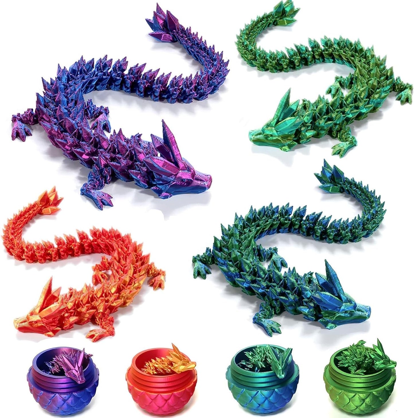 3D Printed Dragon Eggs with Dragon Inside, Articulated Crystal Dragon in Egg , Executive Dragon Fidget Desk Toys for Gifts, Home Office Decor (Green)