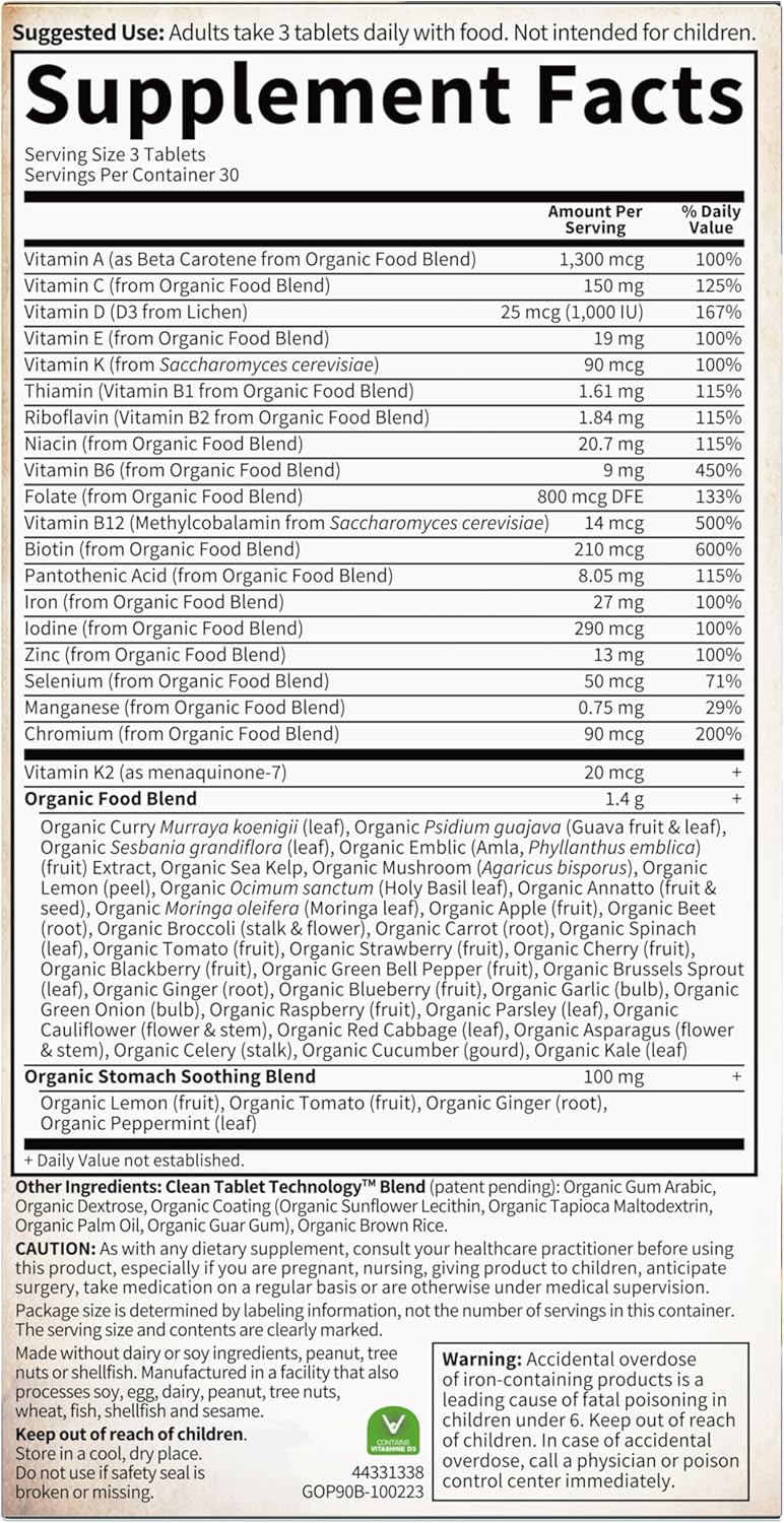 Garden of Life Prenatal Vitamins Organics Prenatal Multi - 90 Tablets, Vegan Whole Food Multivitamin, Folate not Folic Acid & Stomach Soothing Blend, Organic Prenatals Supplements for Women