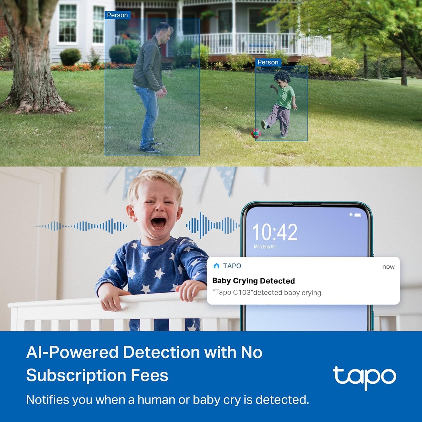Tapo 2K 3MP Pan/Tilt Indoor/Outdoor Security Camera - Free Person/Baby Cry Detect & Motion Track, 360° Pan, Color Night Vision, SD/Cloud Storage, Works w/Alexa & Google Home, HybridCam 360 (2-Pack)