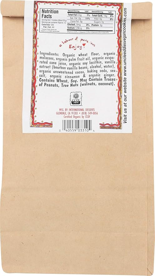 Uncle Eddie's Vegan, Organic Molasses Cookie, 12 oz