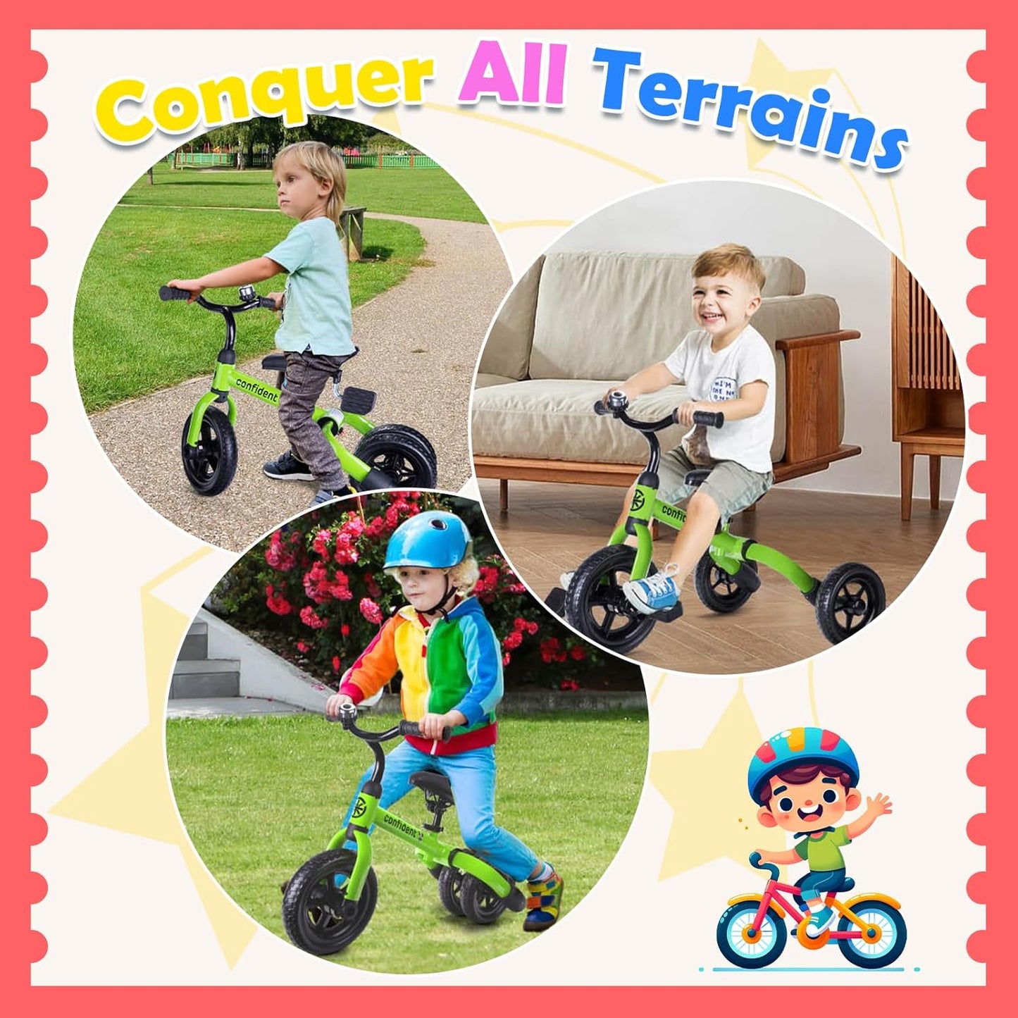 Ancaixin 3 in 1 Toddler Tricycles for 2-5 Years Old Boys and Girls with Detachable Pedal and Bell | Foldable Baby Balance Bike Riding Toys for Kids | Infant Birthday New Year Red