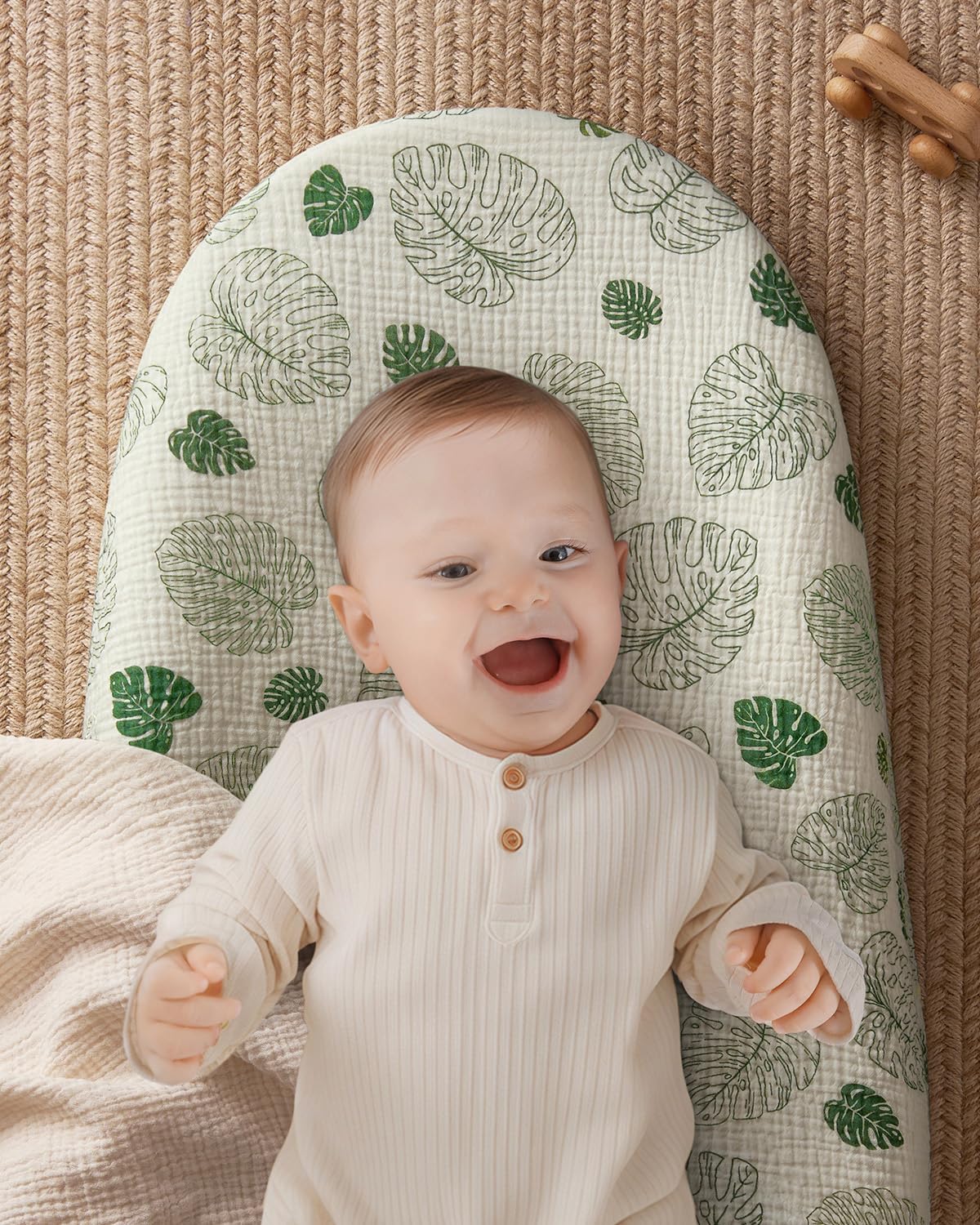 Blissful Diary Muslin Baby Changing Pad with Waterproof Lining Foam, Diaper Changing Table Pad with Cover for Dressers (Monstera, Avocado)