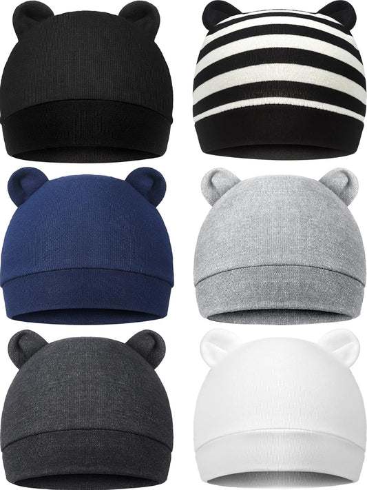 Geyoga 6 Pieces Newborn Baby Hat Bear Ears Infant Caps Baby Boy Girl Toddler Hats Infant Beanie Caps for 0-3 Months