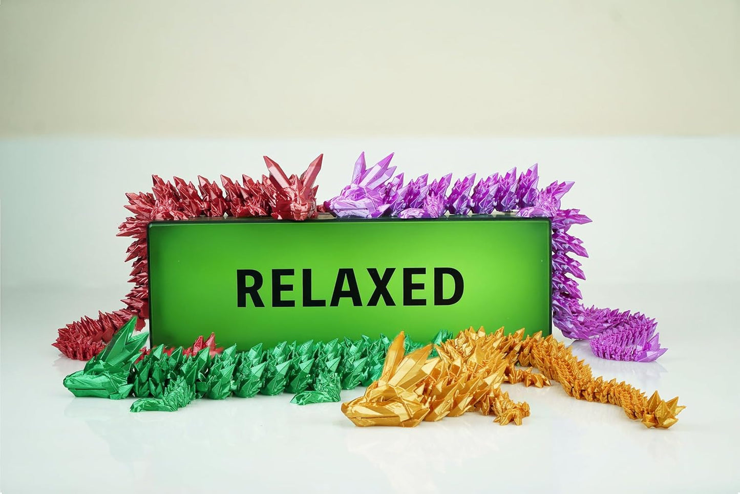 2PCS 16.5inches 3D Printed Dragon,Fidget Toy Dragon for Autism/ADHD, Executive Desk Toys,Home Office Decor (green/gold)