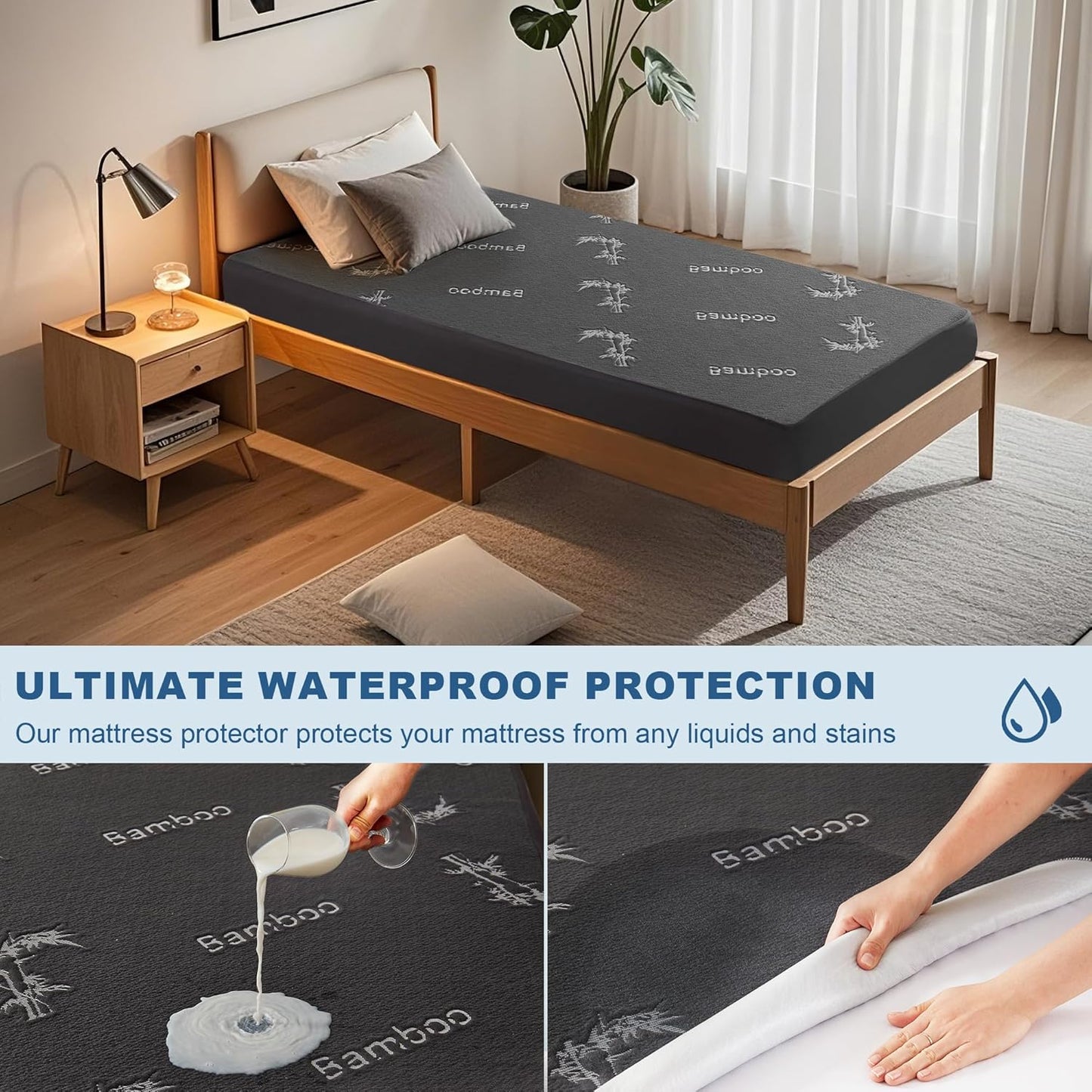 BEDLORE Twin XL Size Mattress Protector Waterproof, Mattress Pad Fitted 6-15 Inch Deep Pocket, 3D Air Fabric Soft Double Bed Mattress Cover Noiseless Washable for Home, College Dorm, Gray