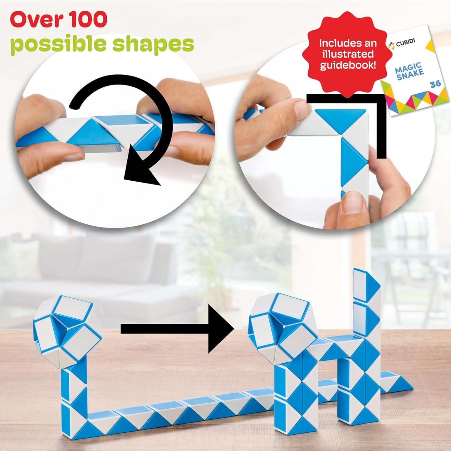 CUBIDI® Magic Snake Cube | Fidget Snake Toy for Kids | Travel Toys for Kids Ages 4-8 | Great Gift for Boys and Girls Birthday, Christmas, Stocking Stuffers - 36 Blocks | 0.9 inch x 0.7 inch | Yellow