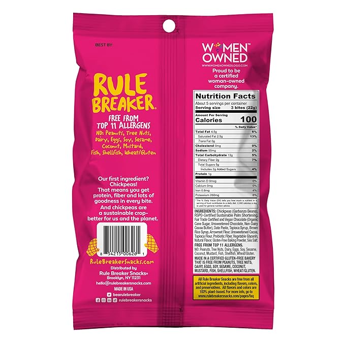 Rule Breaker Vegan & Gluten-Free Cookies | Chocolate Brownie Bites | Plant-Based, Dairy, Nut, Soy, Allergen Free, Kosher | Soft-Baked School Snacks for Kids & Adults, Better-For-You Bites (Pack of 12)