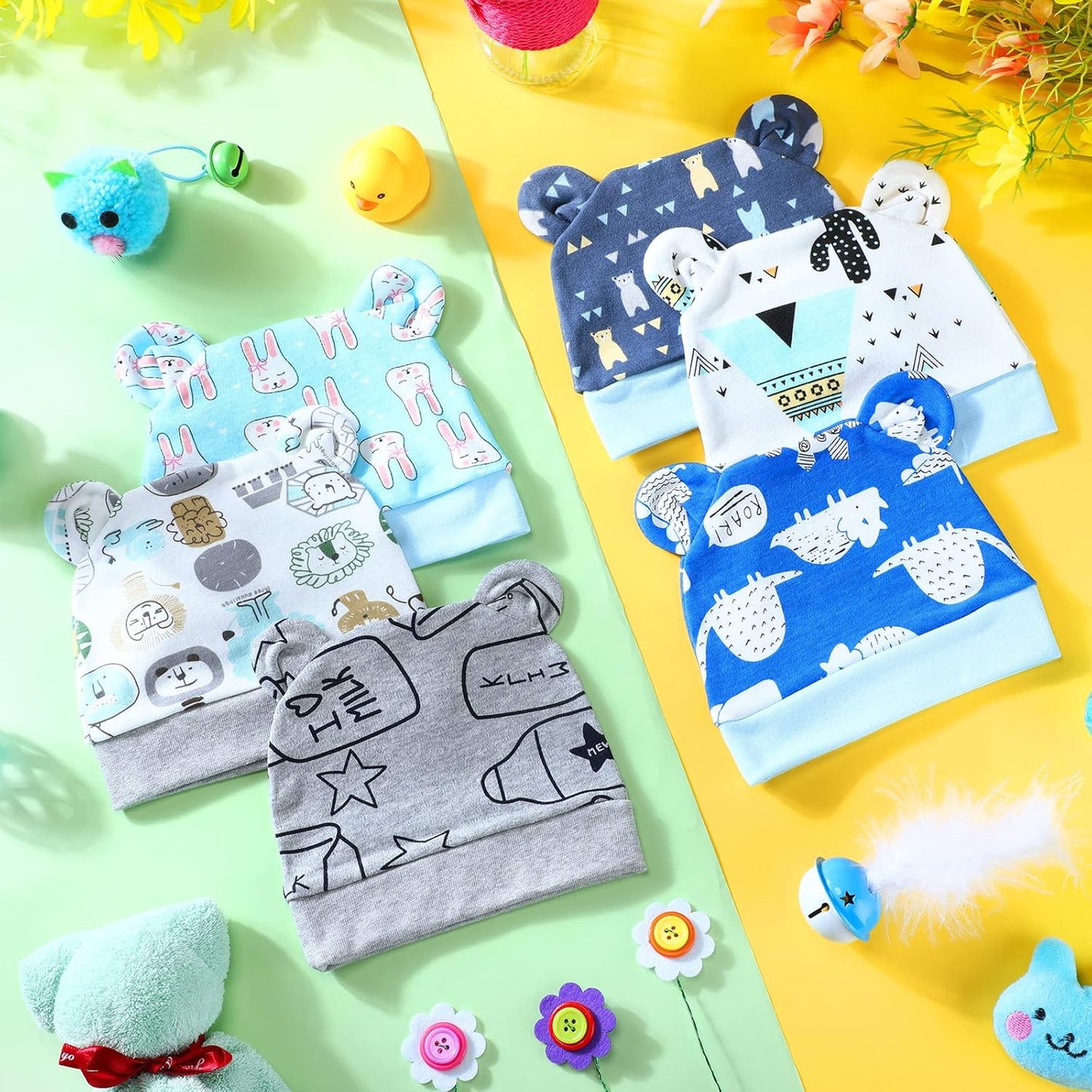 Geyoga 6 Pieces Newborn Baby Hat Bear Ears Infant Caps Baby Boy Girl Toddler Hats Infant Beanie Caps for 0-3 Months