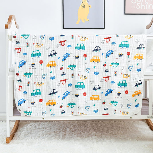 Luxury Muslin Baby Blanket, Cozy Swaddle, 6-Layer Cotton Receiving Blanket for Newborn Infant, 43x43 Inch Lightweight Breathable Crib Blanket, Nursery Stroller Toddler Quilt, Car Family
