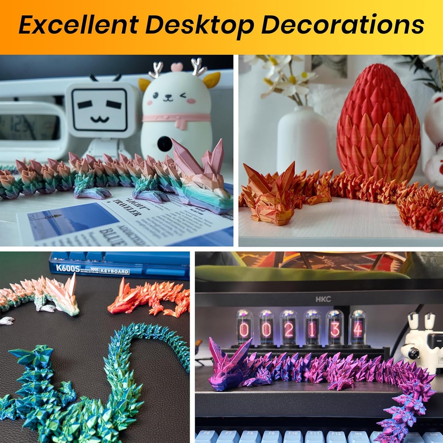 Dragon Egg,15 inchs Crystal Dragon,Articulated Dragon, Fidget Toys for Autism/ADHD,3D Printed Gift Toy, Executive Desk Toys,Home Office Decor (Gold)