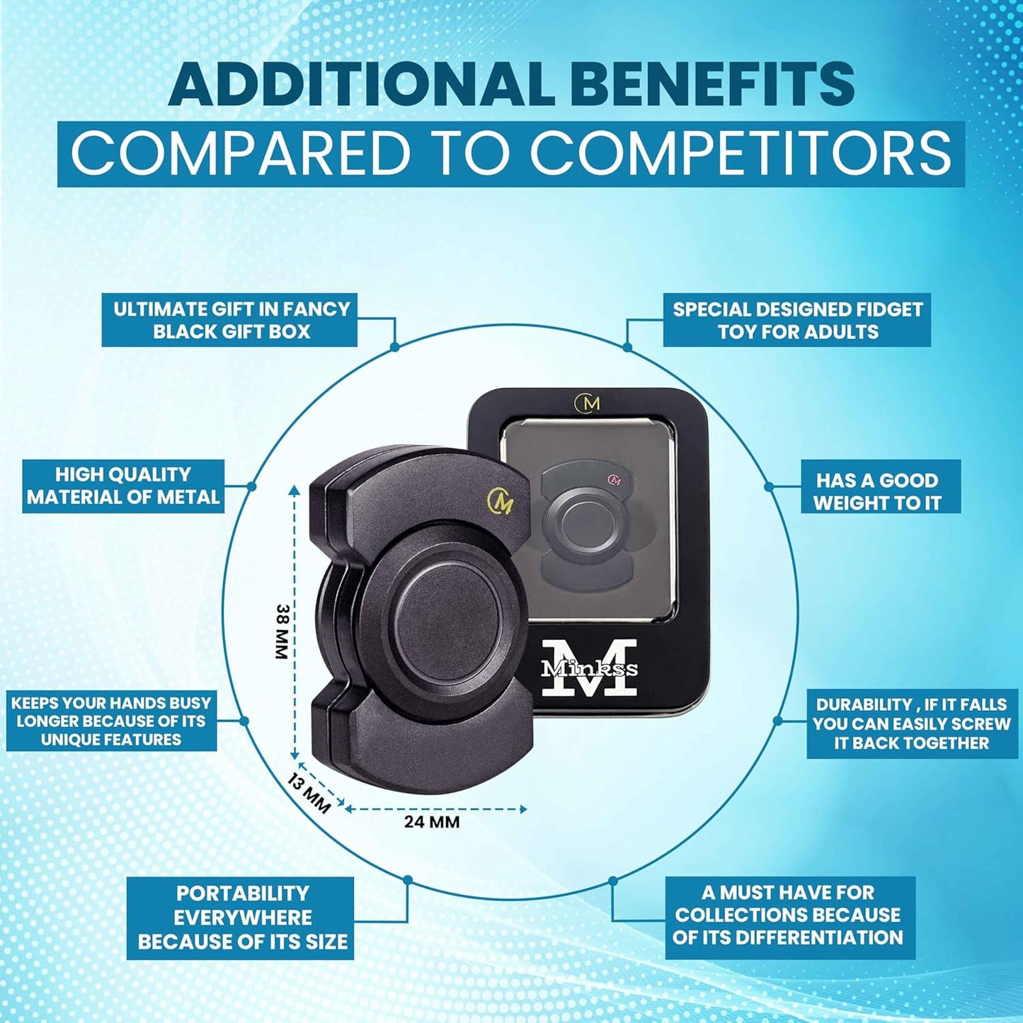 Fidget Toys Adults - Metal Fidget Slider for Adults- Metal Fidget Spinner / EDC Fidget Slider / Fidget Clicker – Mini Fidget Spinners - Fancy Black Gift for Adults