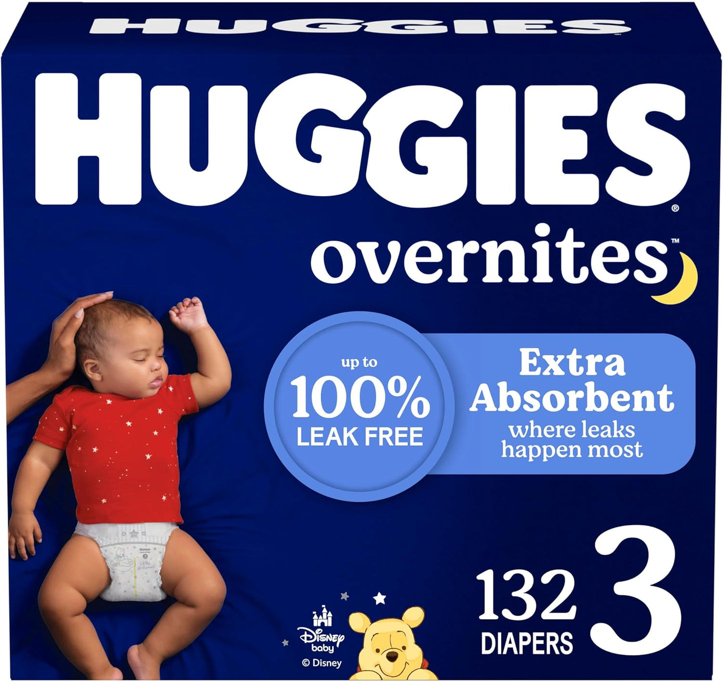 Huggies Size 3 Overnites Baby Diapers: Overnight Diapers, Size 3 (16-28 lbs), 132 Ct (2 Packs of 66), Packaging May Vary