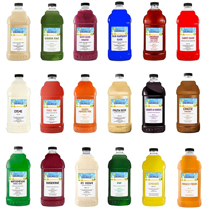 Coolbreeze Beverages Frozen Slushy Flavor Syrups Pick Six Mix & Match / 50+ Flavors Frozen Drink Machine Mix, Smoothie Blends, Granita Slush, Snowcone Flavor Syrups - Pick 6 Bottles