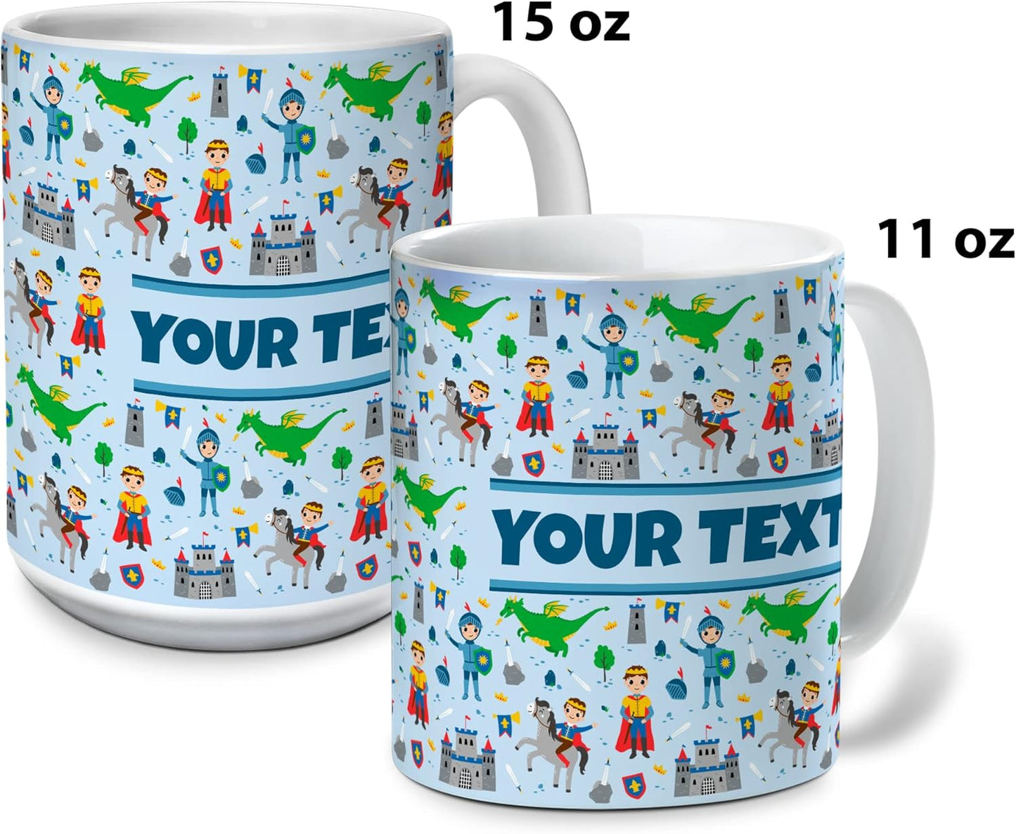 Personalized Mug for Kids - Princes - Custom Name/Text, Ceramic Hot Chocolate/Cocoa/Coffee Cup for Boys, Birthday/Christmas/Holiday Gift - 15 oz, Light Blue Handle