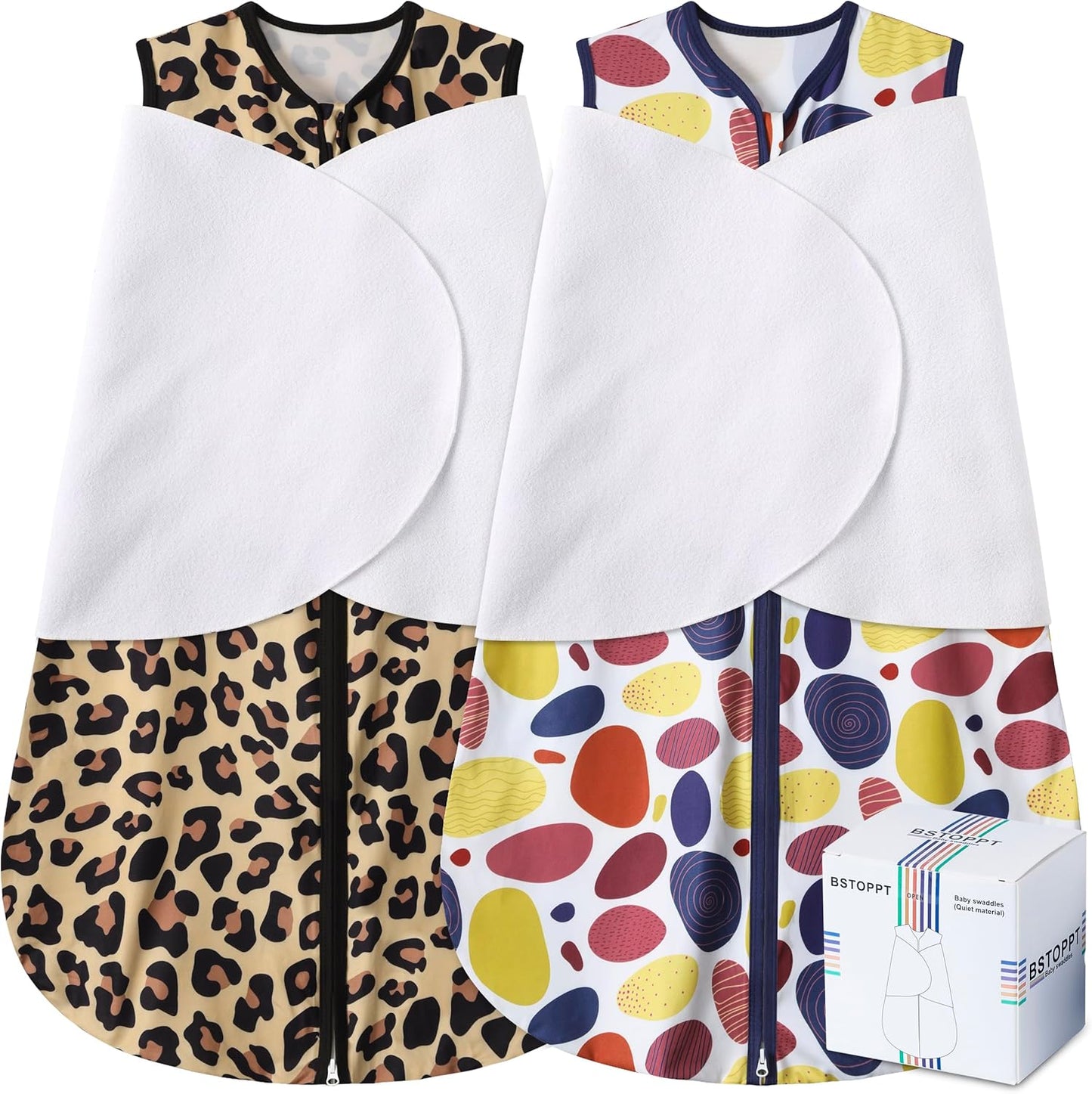 Newborn Sleep Sack Baby Swaddle,3-Way Adjustable Wearable Blanket,100% Rayon Cotton Swaddling Sleeping Bag，TOG 0.5 (Leopard & Cobble, 0-3 Months)