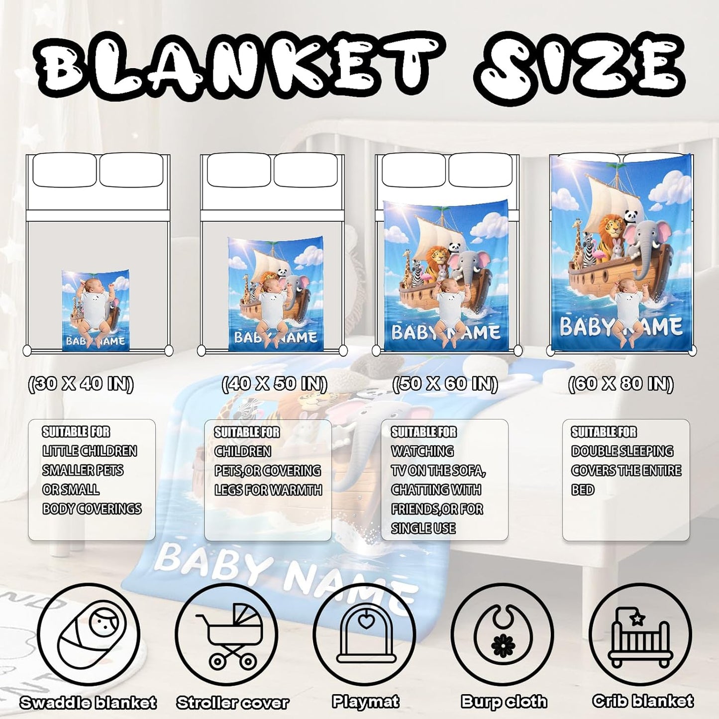 Ship Next Day, Personalized Baby Blanket – Printed in USA, Custom Baby Blanket for Boys & Girls, Baby Blanket with Name, Baby Shower, Easter, Christmas, Birthday Newborn & Toddler Gifts, Baby Gifts