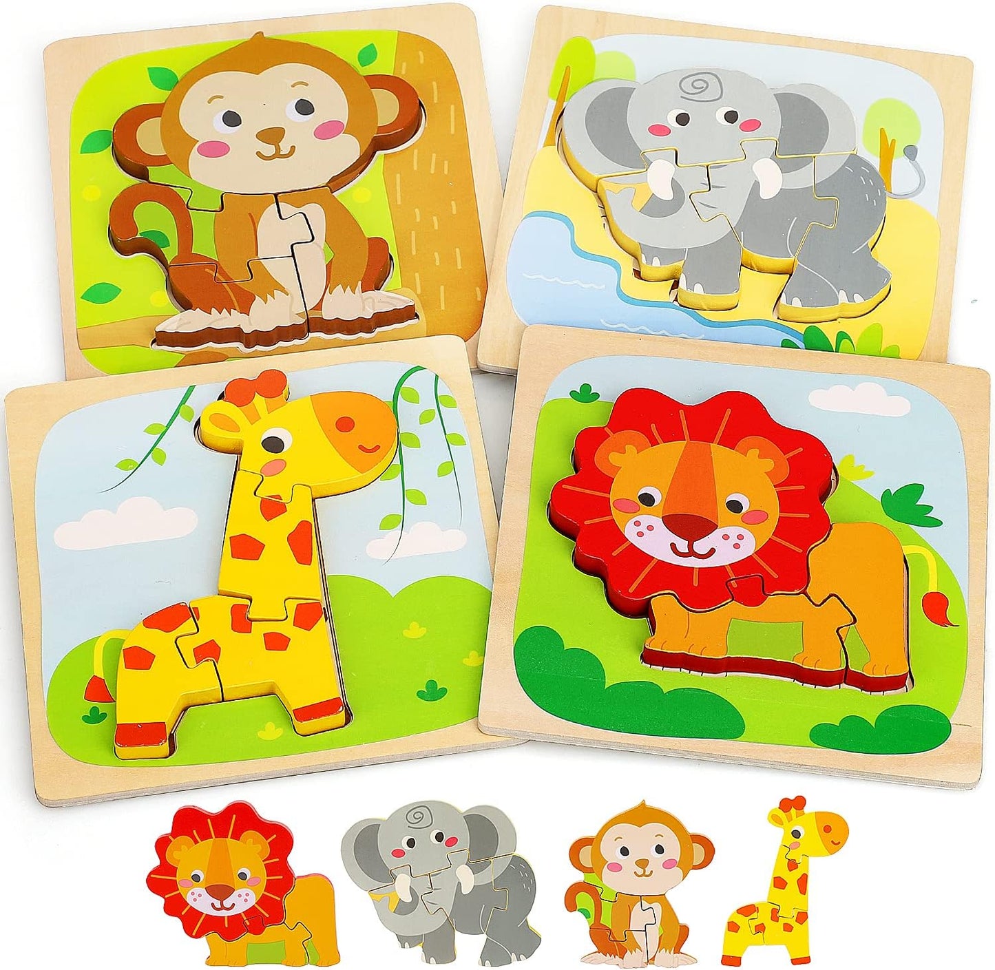 TOY Life Wooden Puzzles for Toddlers 2-4, Toddler Montessori Toys for 1 2 3 Year Old Boys Girls, Animals Wood Jigsaw Puzzles, Educational Learning Toy Kids Puzzle, Best Gifts for Baby Age 1-3 2-4