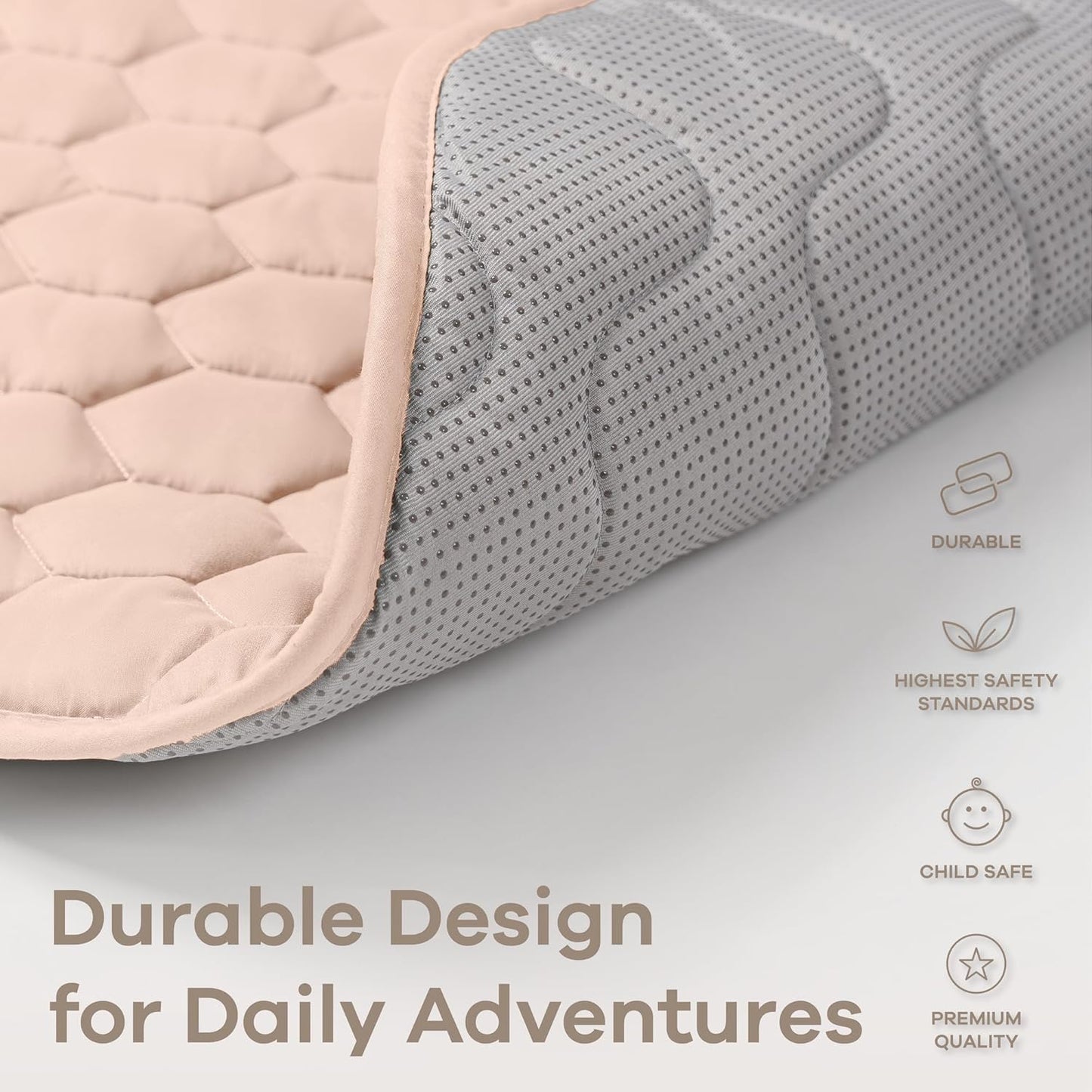 Comfy Cubs Round Kids Play Mat - Small 36 inches Soft Quilted Baby Floor Mat with Non-Slip Bottom - Plush Design for Toddlers' Playtime and Relaxation - Comfortable and Durable - Blush