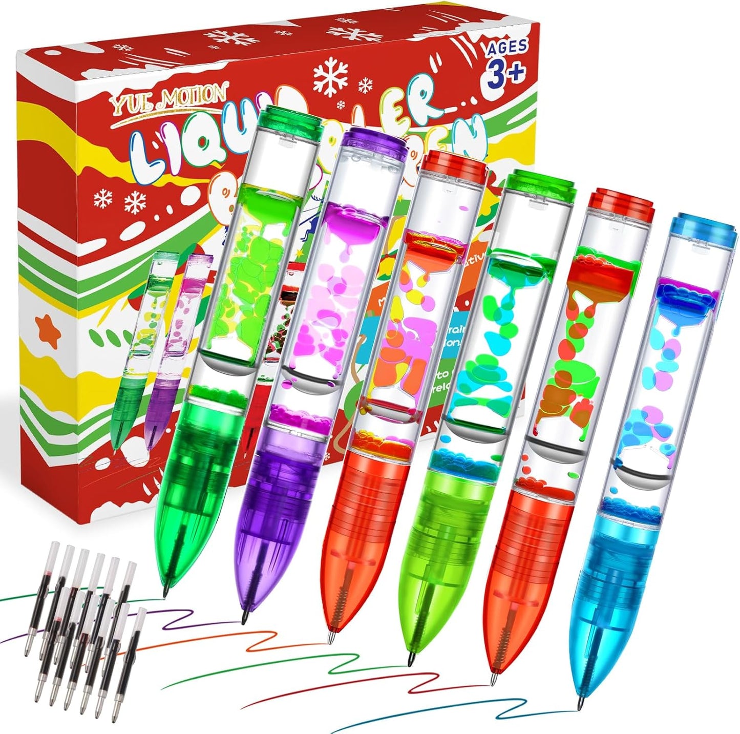 YUE MOTION Liquid Motion Bubbler Pens - Colorful Liquid Ballpoint Pen for Back to School Gift，Stocking Stuffers, Easter Basket Stuffers -Fidget Toy Pen for Stress Relief and Anxiety(6 Pack)