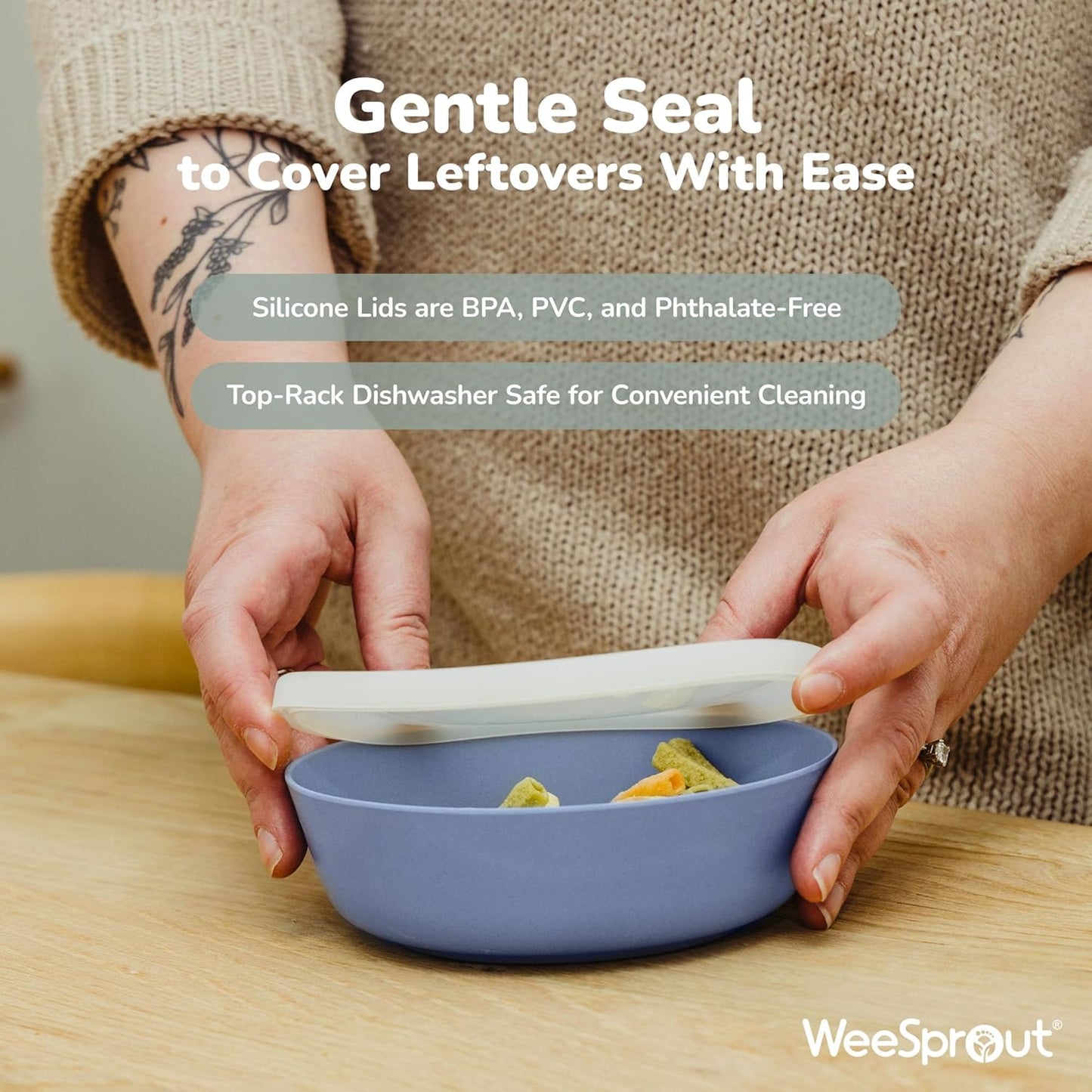 WeeSprout Bamboo Kids Bowls with Lids, Set of Four 15 oz Kid-Sized Bamboo Bowls, Bamboo Kid Bowls with Lids for Leftovers, Dishwasher Safe (Blue, Green, Gray, & Beige)