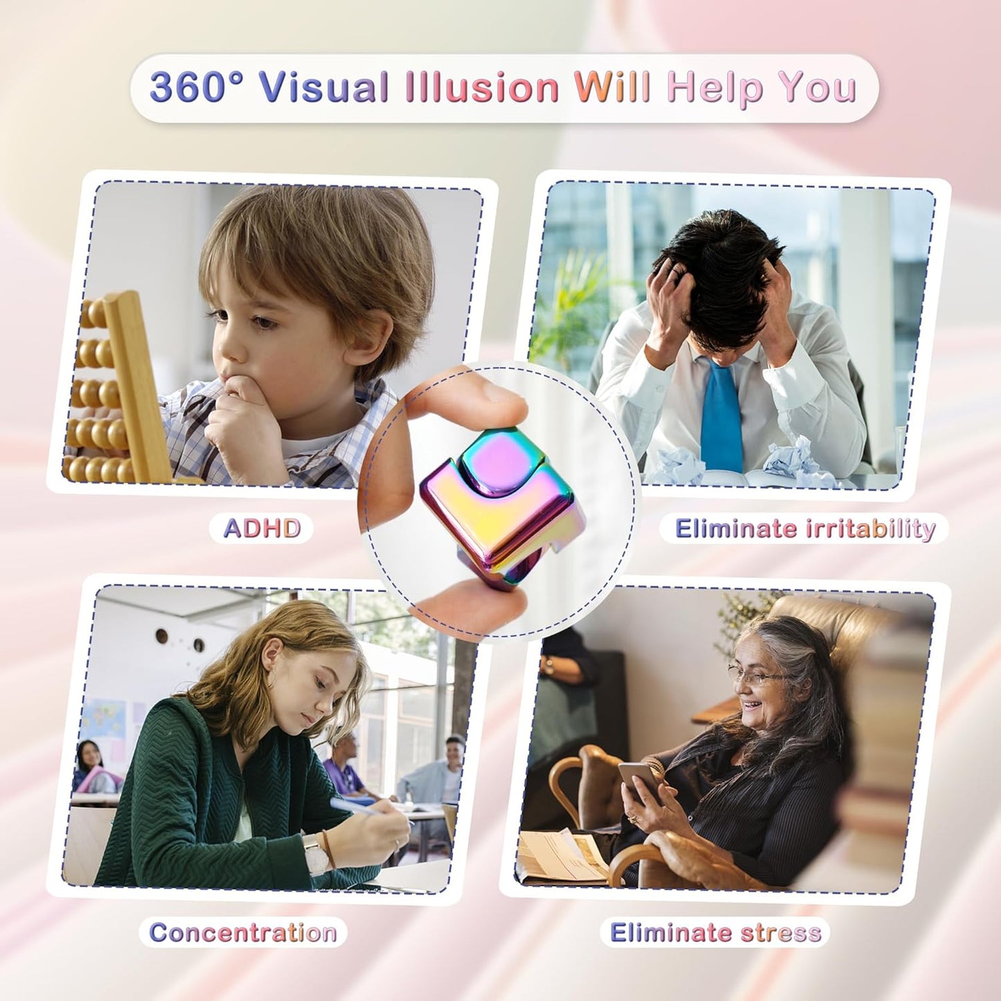 Desk-Fidget-Toys Spinner-Cube: Cool-Gadgets Metal Kinetic-Desk-Toys Office EDC-Toy with Silicone Base, ADHD Tools Cool-Stuff Thing Stress Relief Toy Gift for Kids Children Teens Adults Christmas