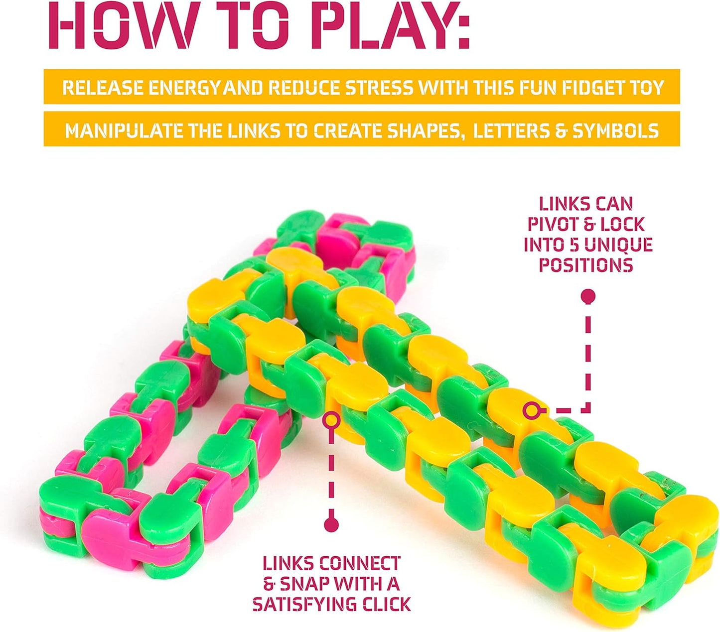 Neliblu Wacky Tracks Snap and Click Fidget Toys for Sensory Kids - ADHD, Autism, Stress Relief Therapy - Keeps Fingers Busy and Minds Focused - Snake Puzzles, Assorted Colors (Pack of 4)