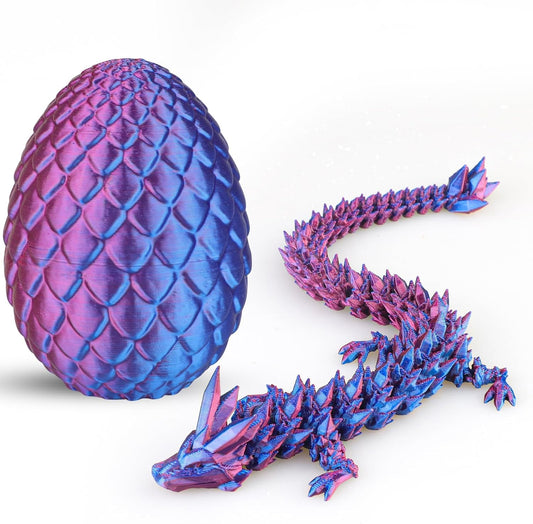 3D Printed Dragon Egg - Purple Dragon Fidget, Crystal Dragon Articulated, Dragon Egg Decor 3D Printed Gift for Birthday for Home/Office Desktop Decor